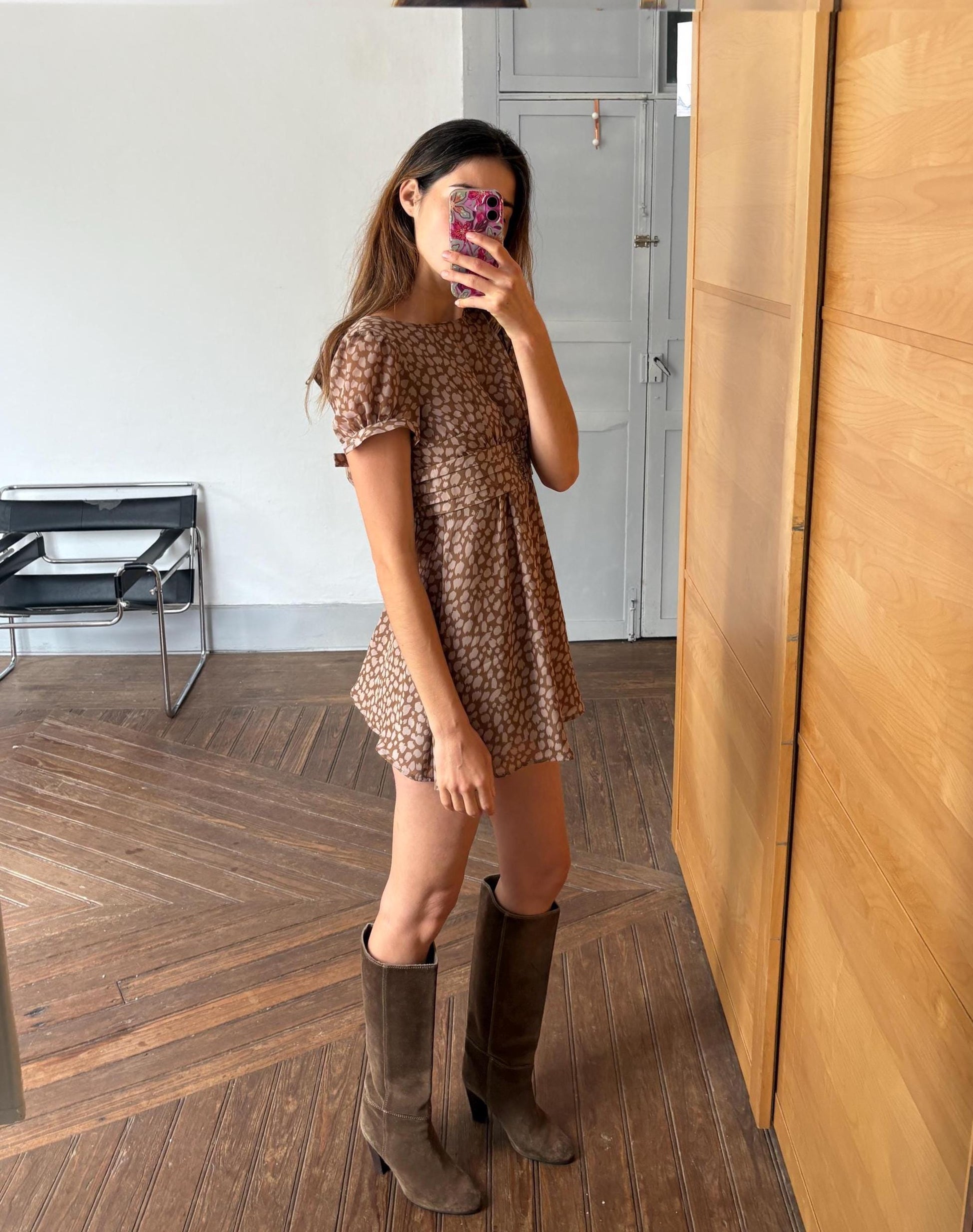 Vintage Adolfo Dominguez Leopard Print Summer Dress EU 34 – Brown Mini Dress