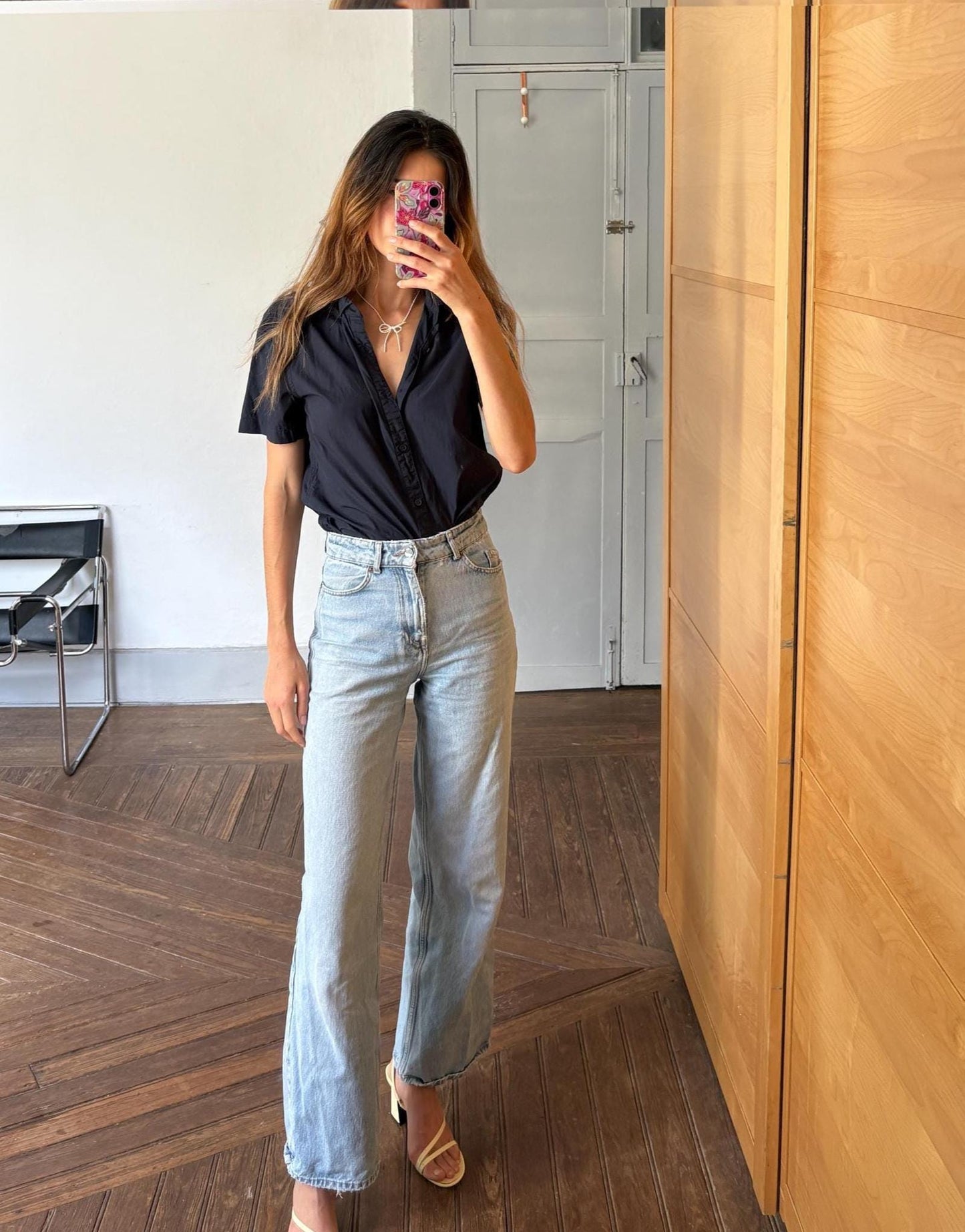 Vintage Armani Exchange black button up shirt, 1990s Casual chic cotton fitted blouse, Size M