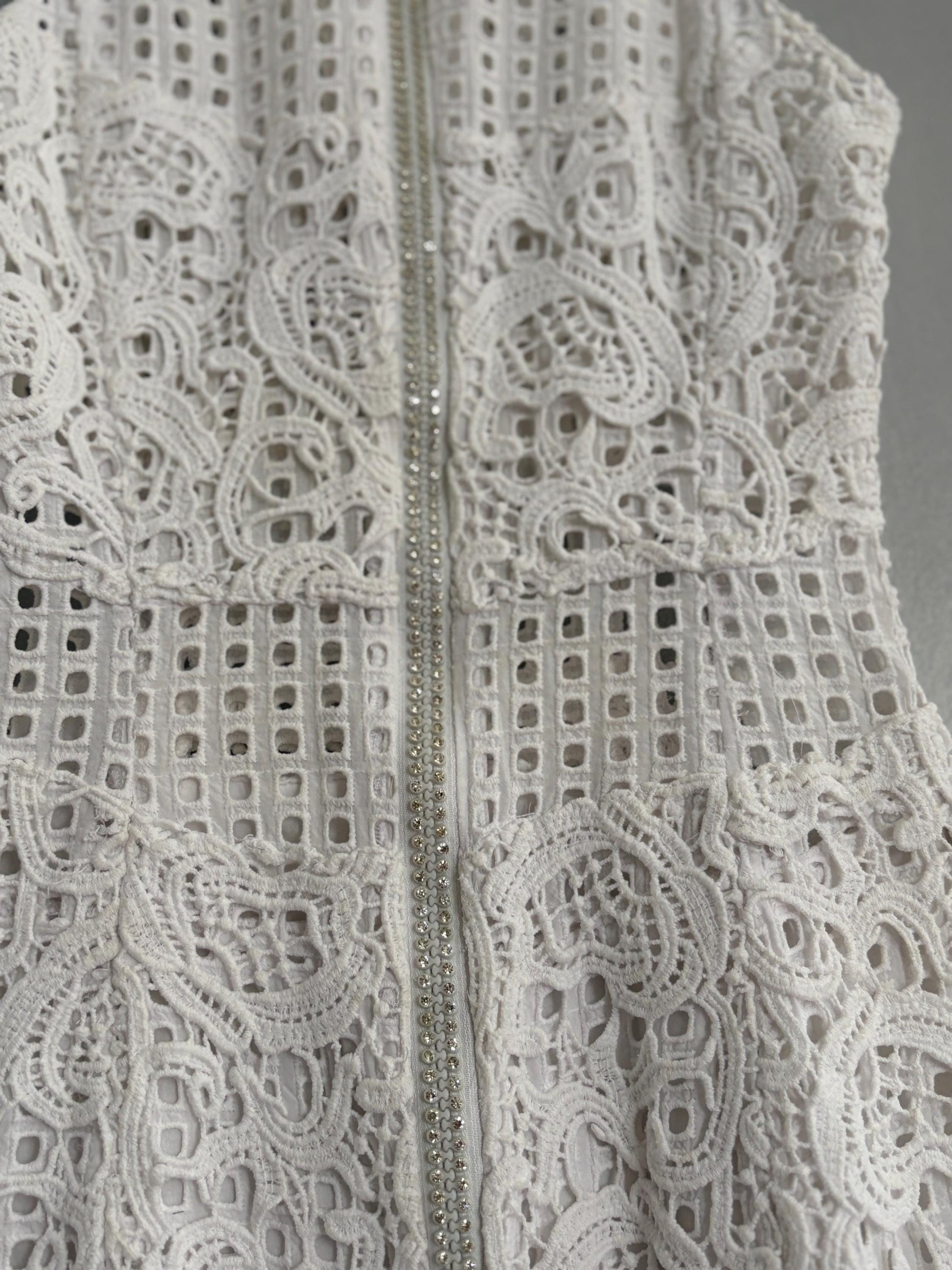 Vintage Adolfo Dominguez White Mini Dress EU 34 – Lace Detail Bridal Summer Party Dress