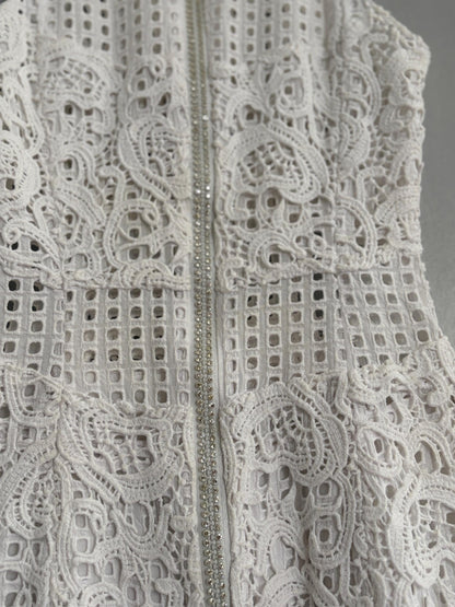 Luxe Adolfo Dominguez White Mini Dress EU 34 – Lace Detail Bridal Summer Party Dress