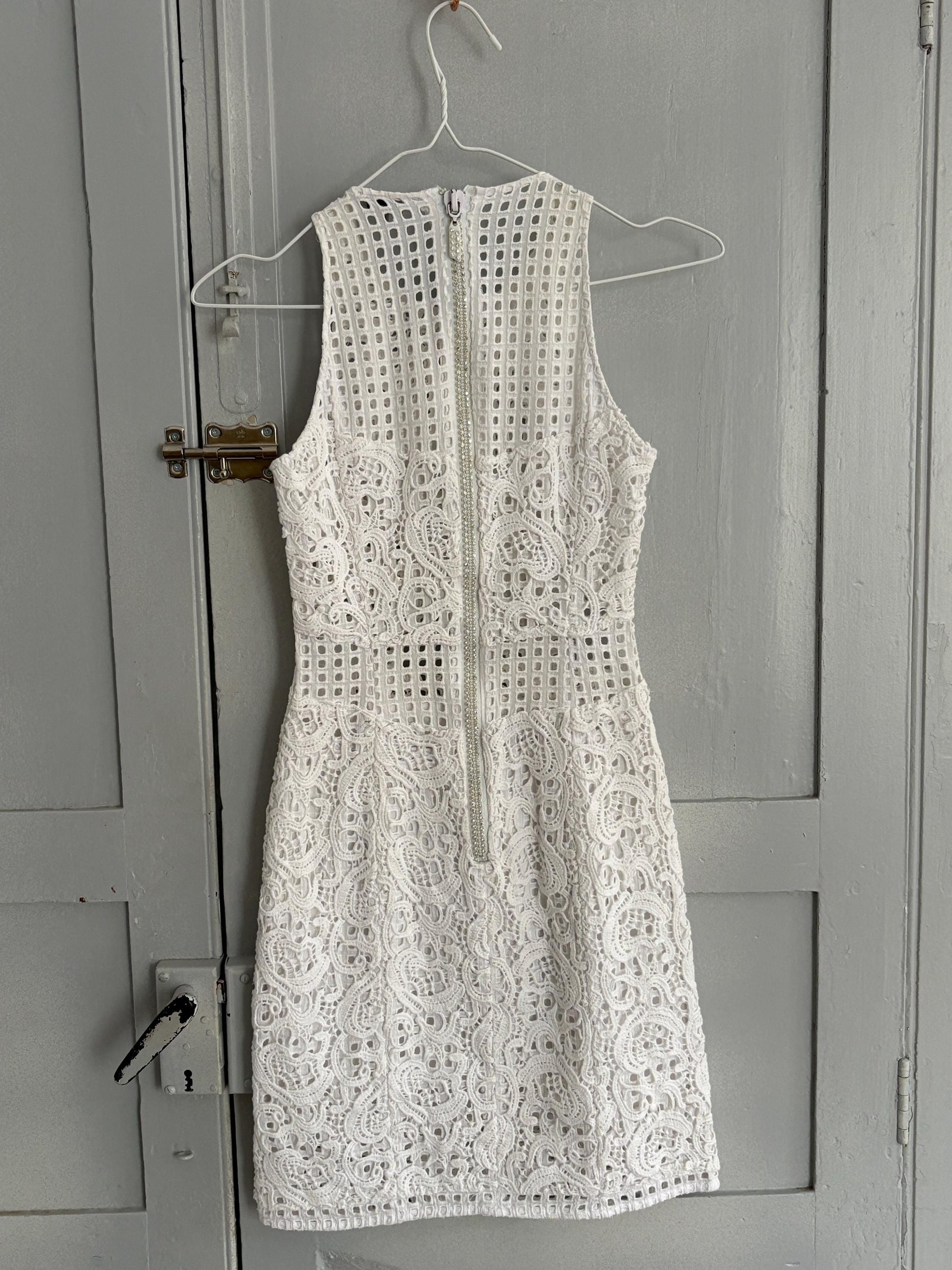 Vintage Adolfo Dominguez White Mini Dress EU 34 – Lace Detail Bridal Summer Party Dress