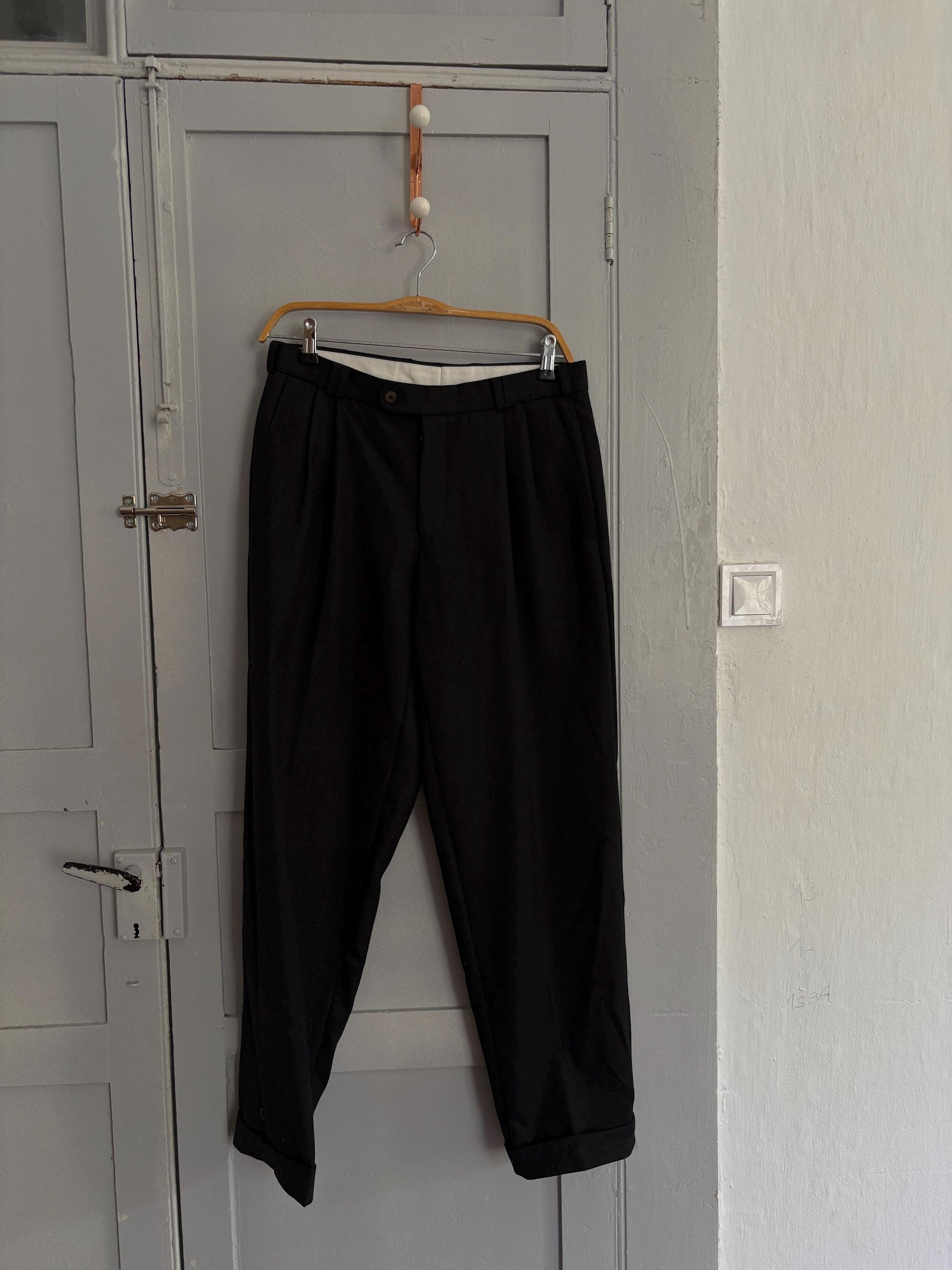 Vintage Commander Men Pants - Pure Wool High Waist Dark Academia Aesthetic Trousers -