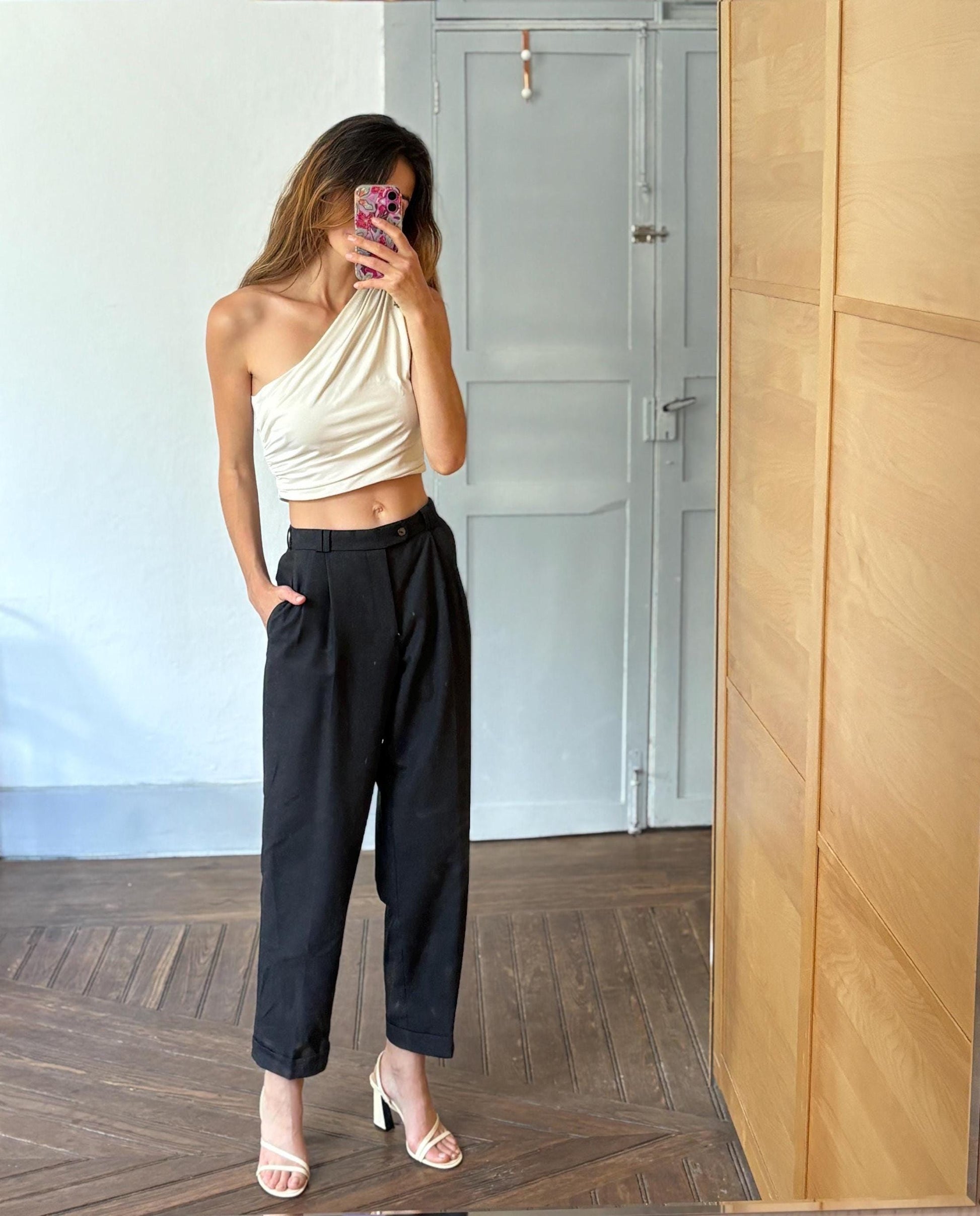 Vintage Commander Men Pants - Pure Wool High Waist Dark Academia Aesthetic Trousers -