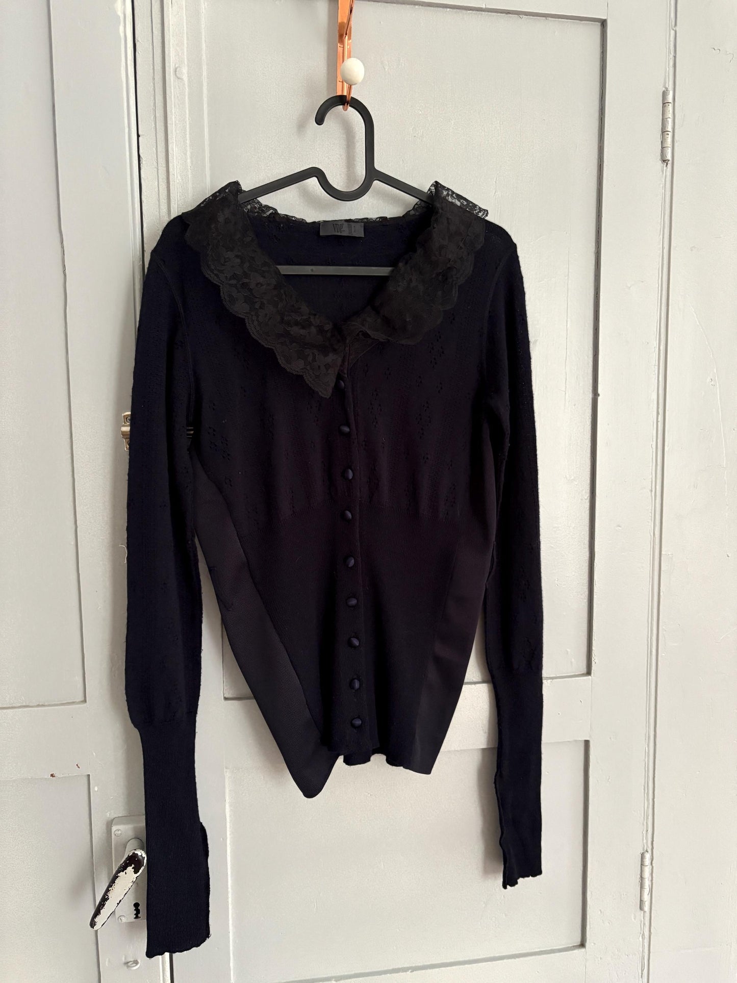 Vintage VDP Dark Blue Romantic Shirt – Long Sleeve Lace Collar Italian Top