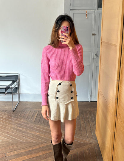 Barbiecore Bright Pink Turtleneck Sweater — detail