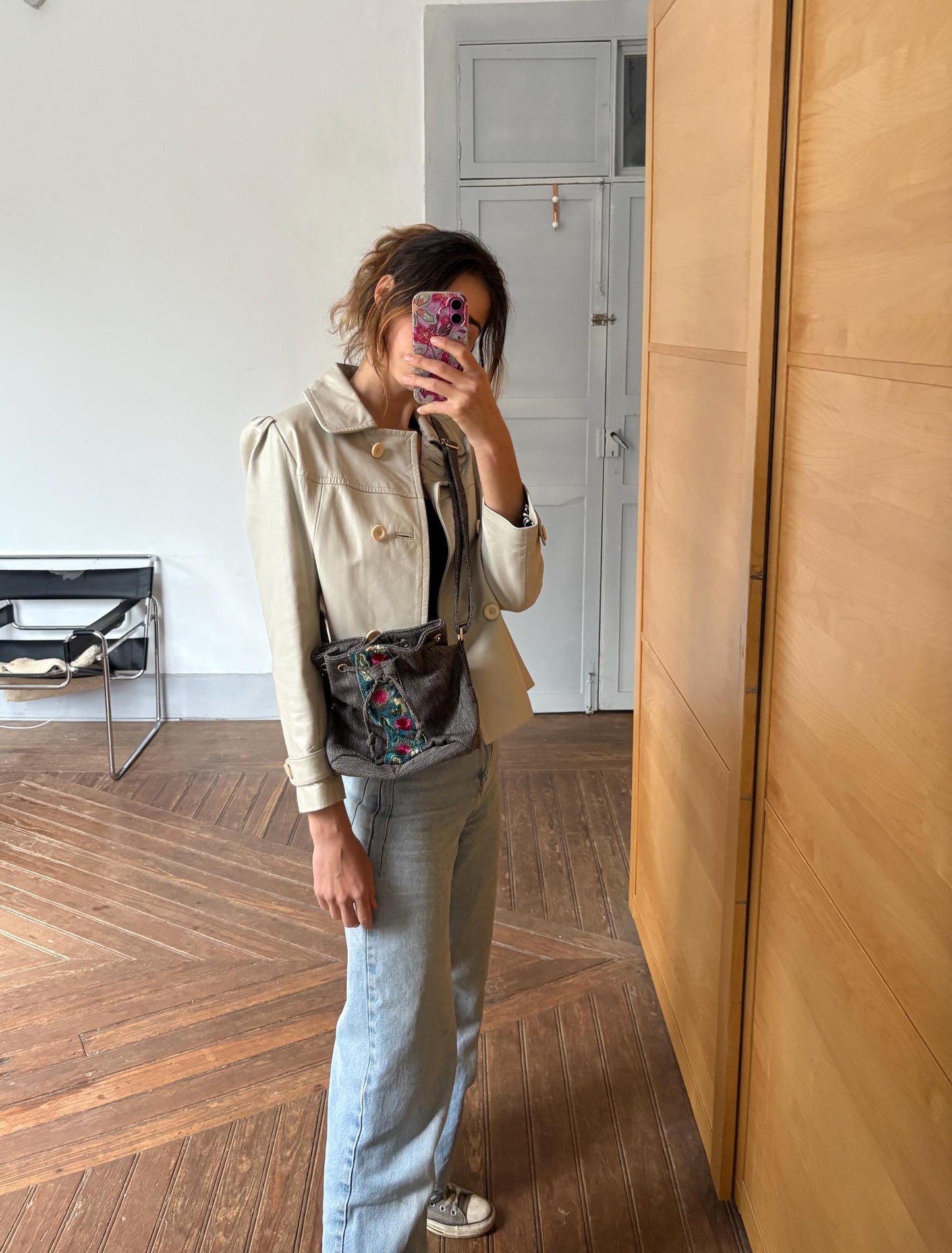 Vintage Flamenca Shoulder Bag – Crossbody with Sequin Embroidery, Boho Floral Design, 25x25 cm