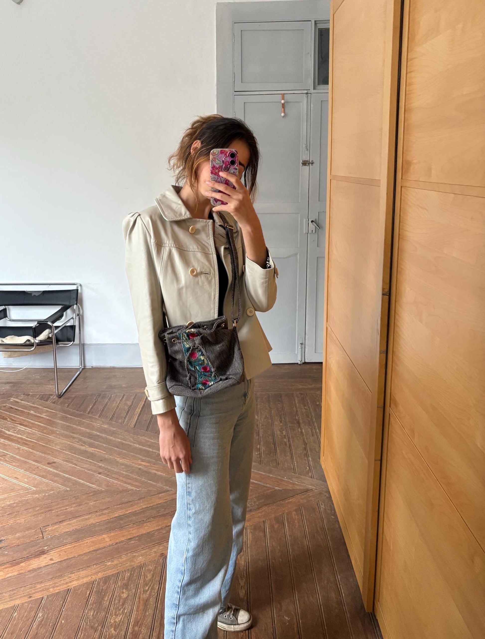 Vintage Flamenca Shoulder Bag – Crossbody with Sequin Embroidery, Boho Floral Design, 25x25 cm