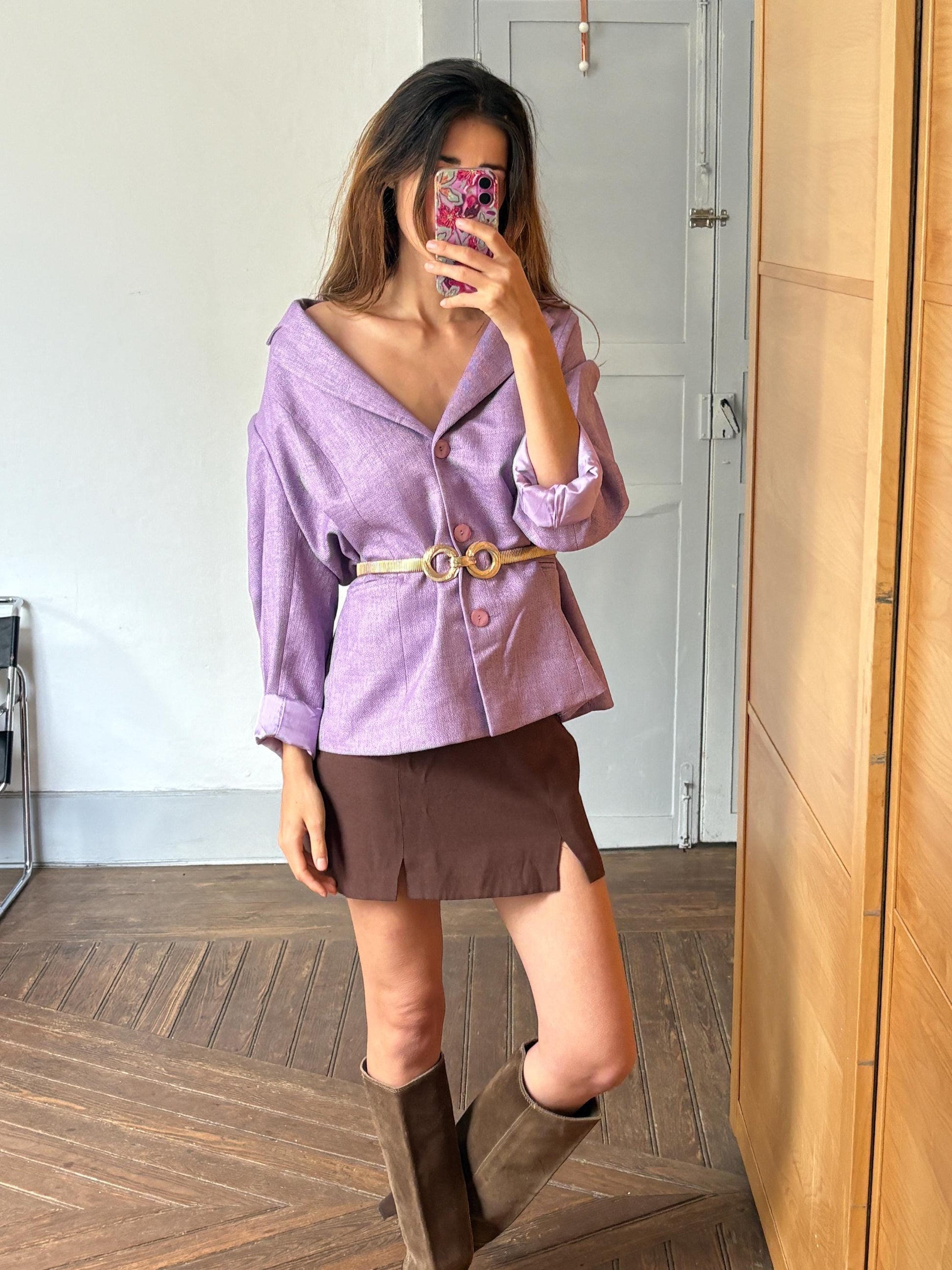 Vintage purple woman blazer, Retro Esperanza Marcos Spain made jacket, 90s oversized fit aesthetic woman clothing