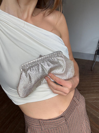 Vintage 80s Silver Sparkly Clutch — back view