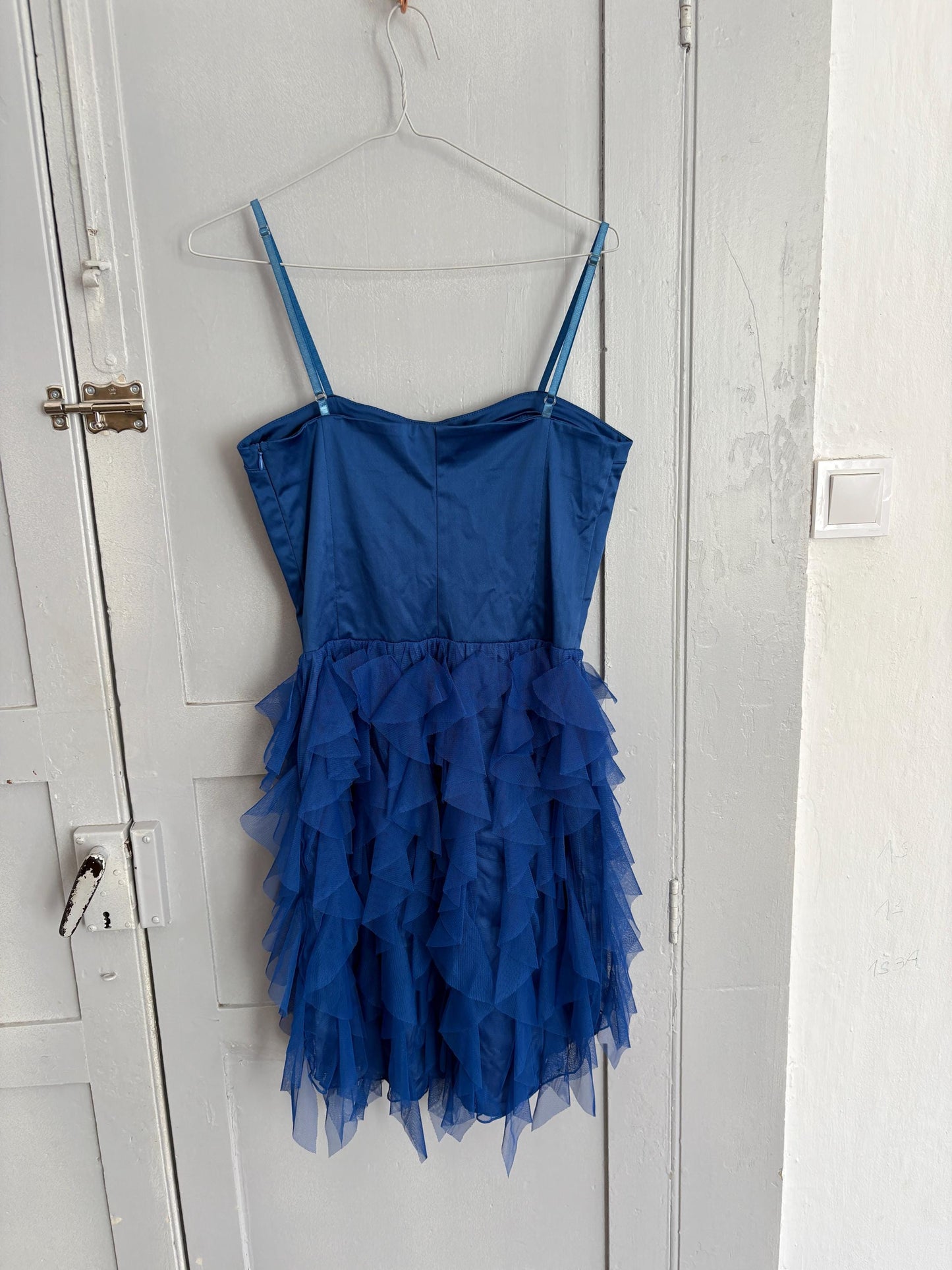 Vintage Blue Rinascimento Dress – Ruffle Mini Party Dress – Made in Italy – Statement Piece, Size S, Wedding guest outfit