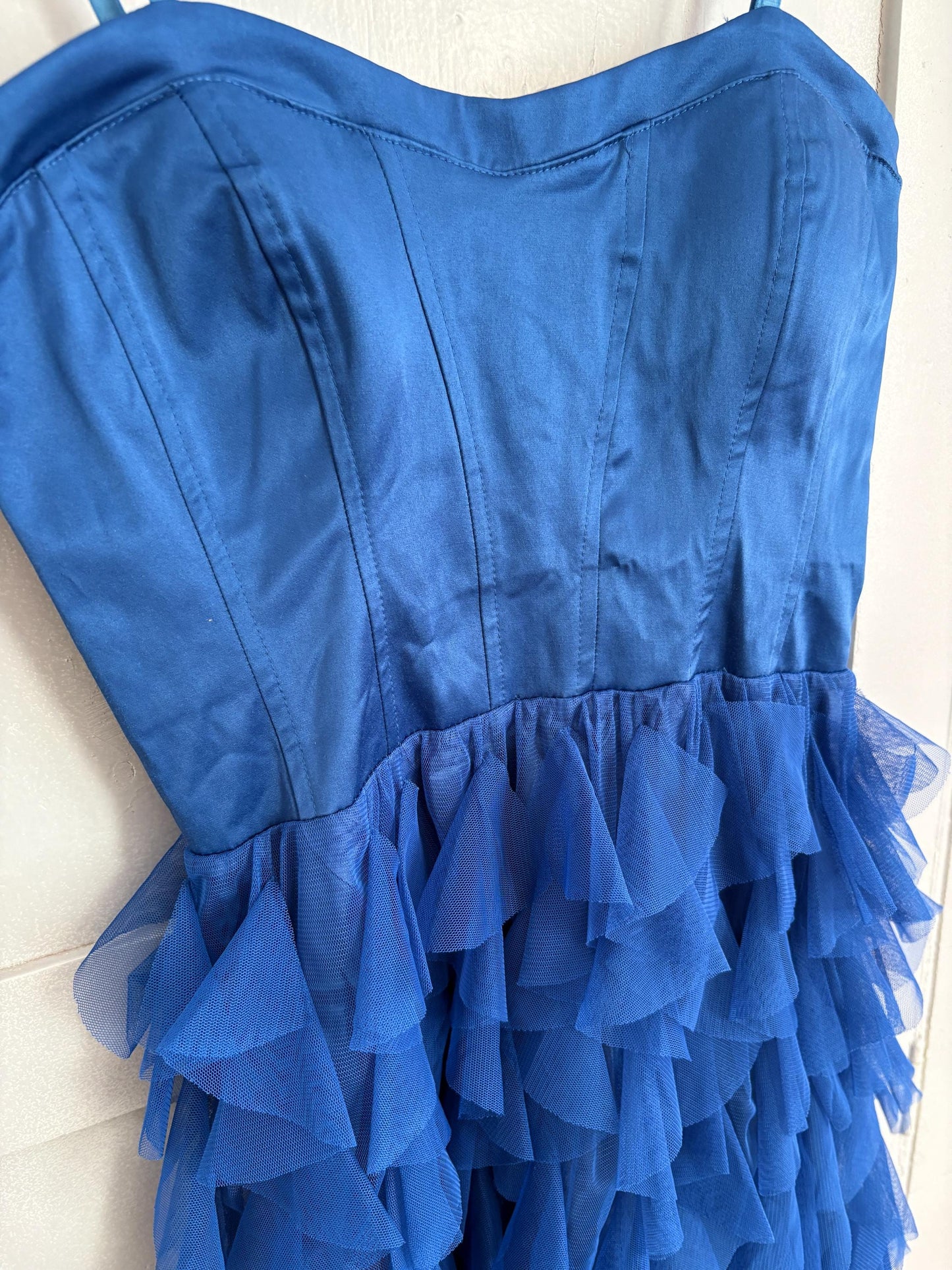 Vintage Blue Rinascimento Dress – Ruffle Mini Party Dress – Made in Italy – Statement Piece, Size S, Wedding guest outfit