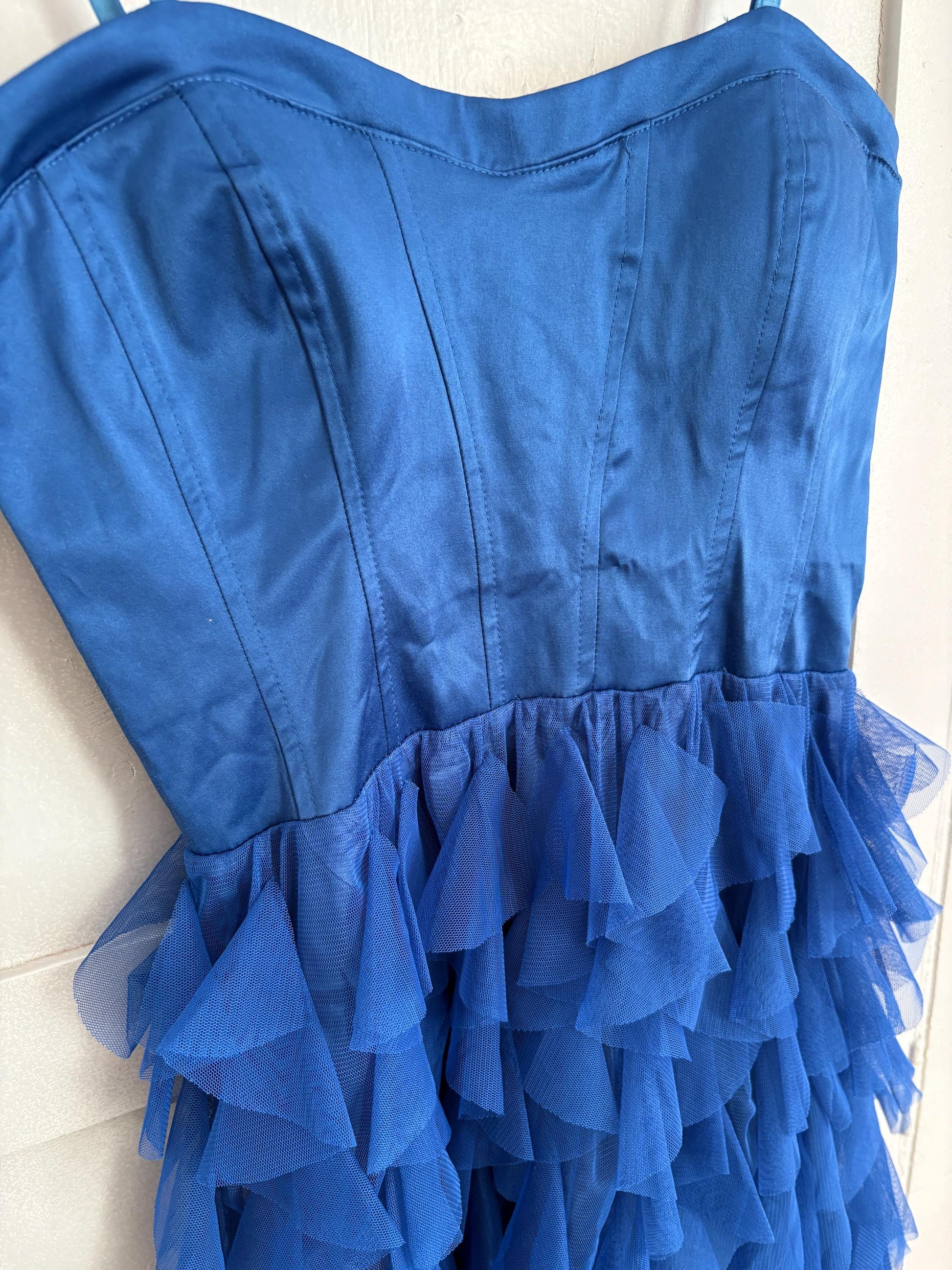 Vintage Blue Rinascimento Dress – Ruffle Mini Party Dress – Made in Italy – Statement Piece, Size S, Wedding guest outfit