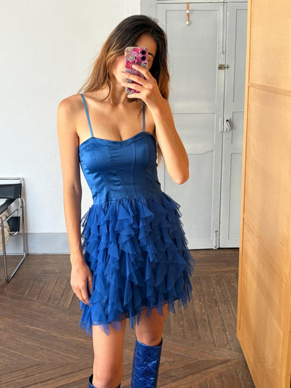 Vintage Blue Rinascimento Ruffle Mini Dress — additional view 5