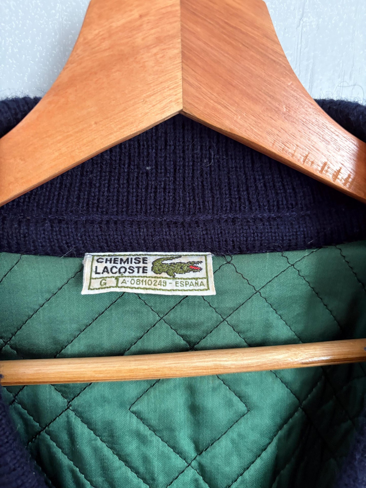 Navy blue vintage Chemise Lacoste cardigan, V neck classic Dark Academia aesthetic coat, Branded winter knit wear Size L EU 42 UK 14 US 10