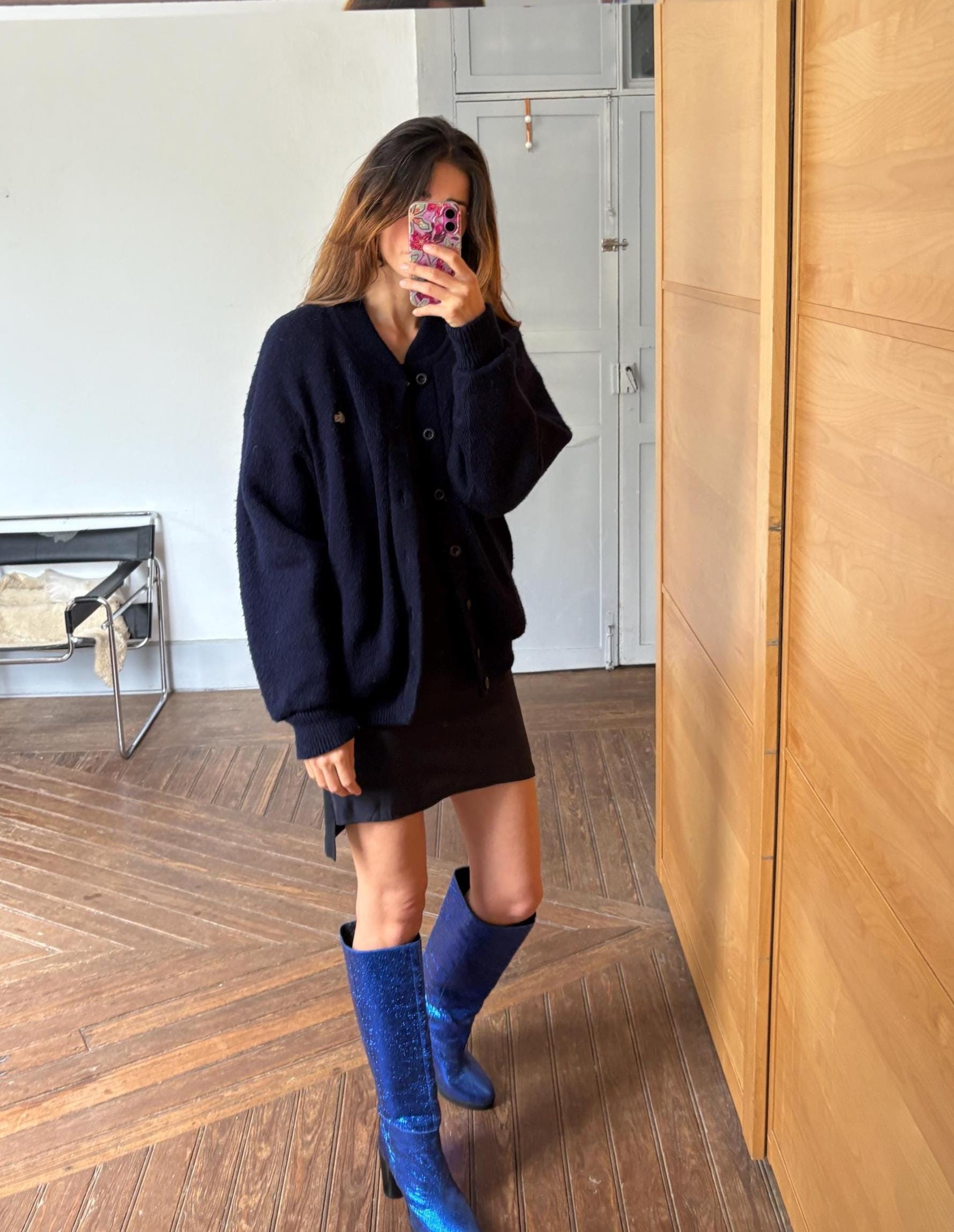 Navy blue vintage Chemise Lacoste cardigan, V neck classic Dark Academia aesthetic coat, Branded winter knit wear Size L EU 42 UK 14 US 10