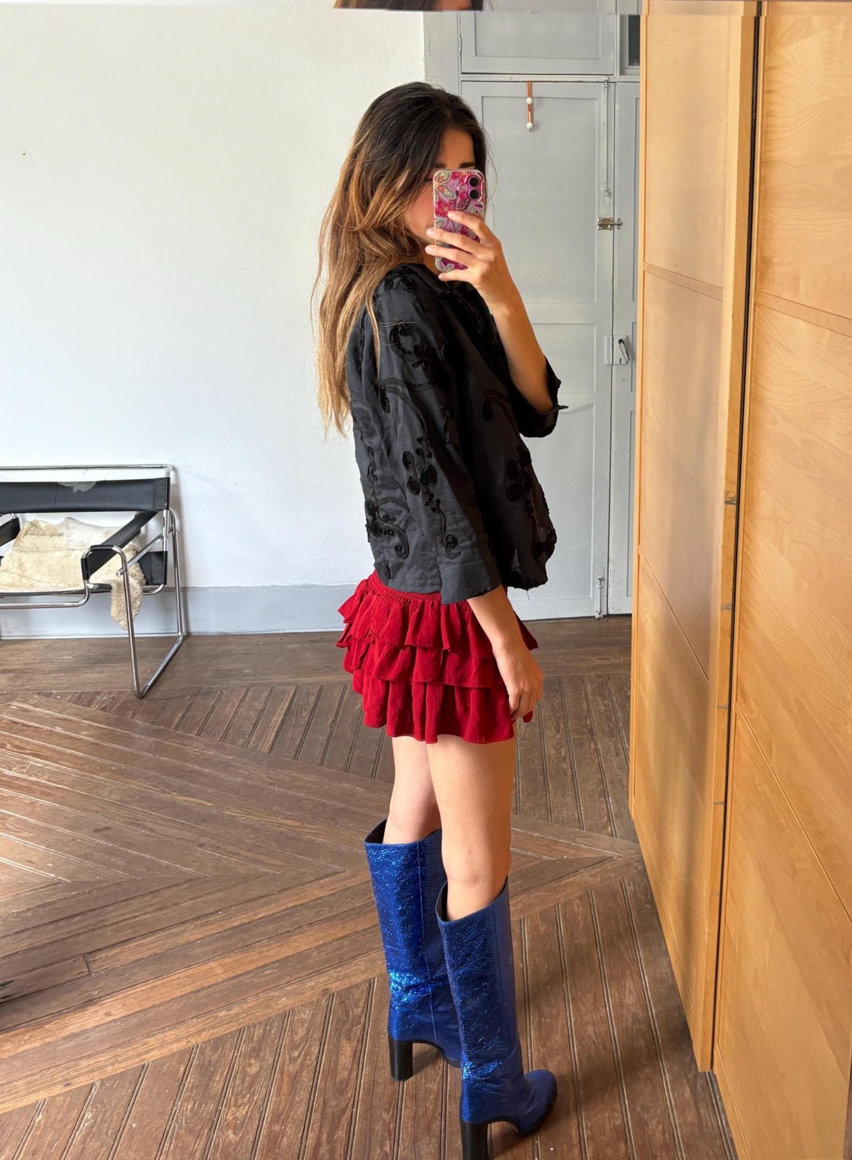 Vintage Black Woman Blouse Sheer Embroidered Floral Shirt, Romantic Style Size L EU 44 UK 16 US 12