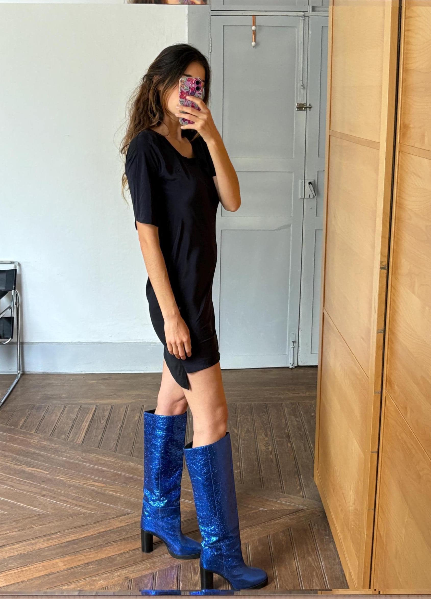 Sonia by Sonia Rykiel black mini dress - silk front cotton back new with tags -secondhand French designer chic outfit, Size S