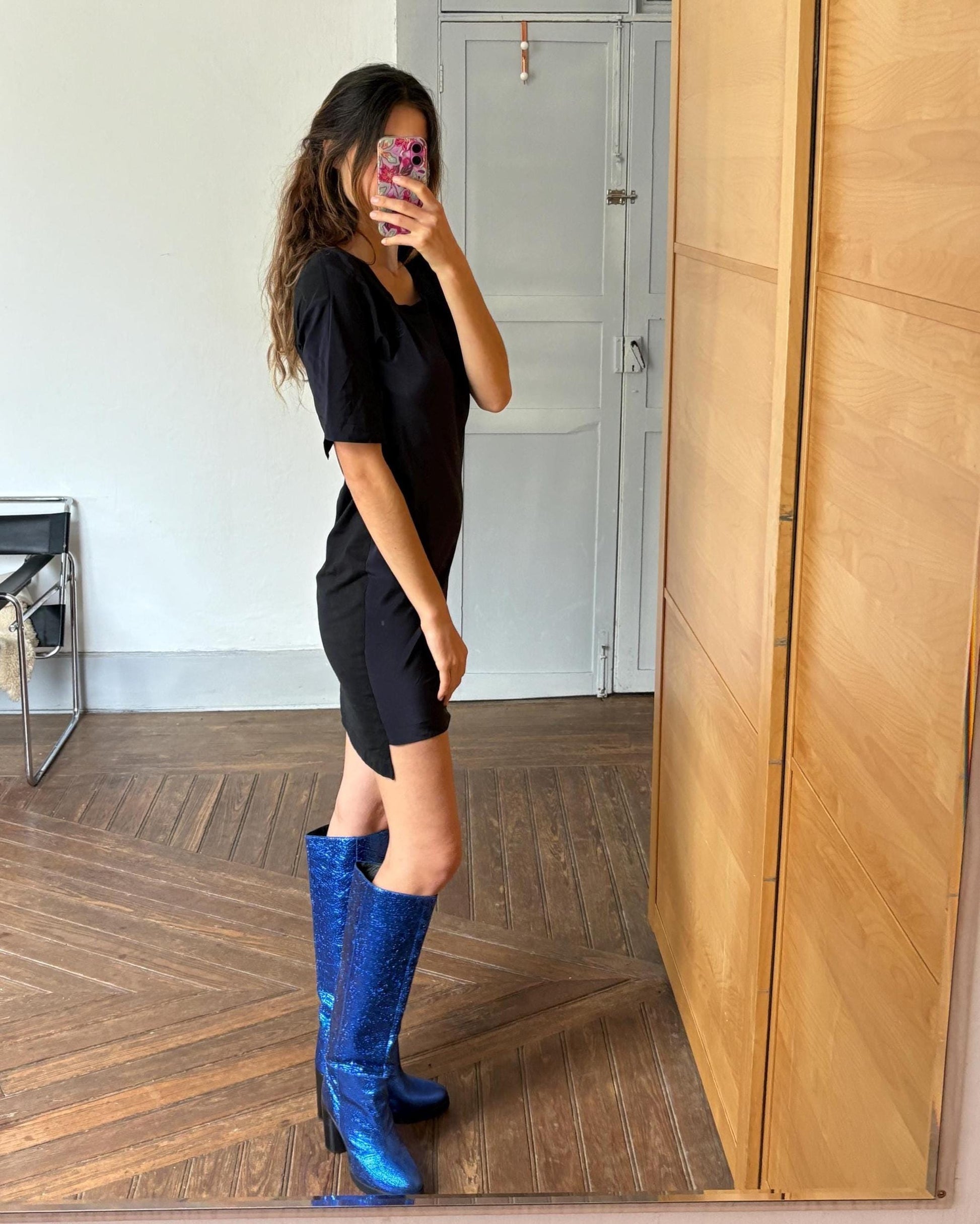 Sonia by Sonia Rykiel black mini dress - silk front cotton back new with tags -secondhand French designer chic outfit, Size S