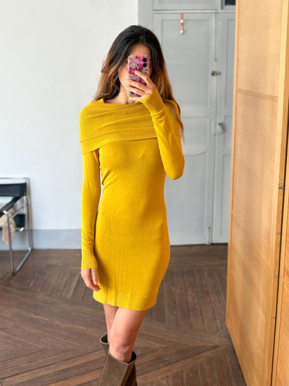 Vintage Yellow Bodycon Long Sleeve Dress — additional view 5