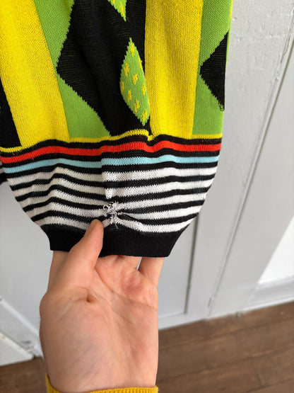 Colourful mini dress, Vibrant bold geometric tight dress, Retro outfit, Size XS