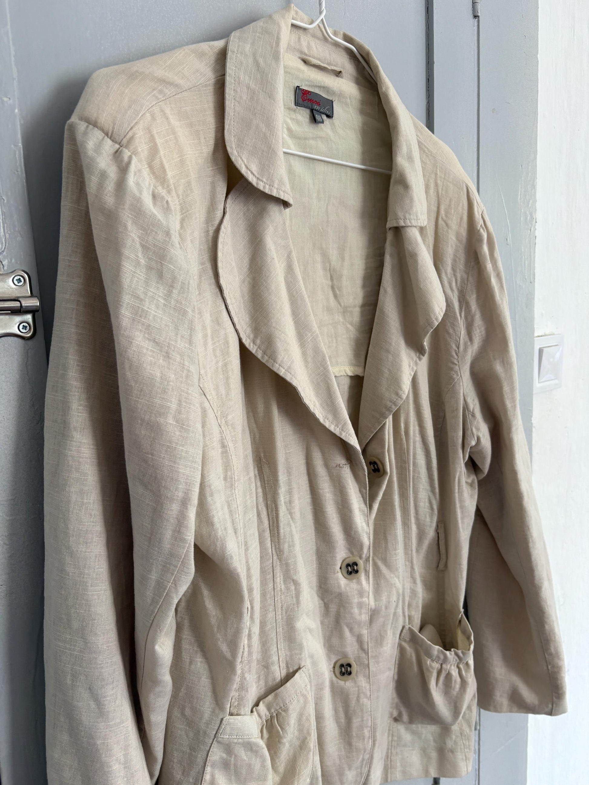 Vintage linen blazer, Natural beige neutral aesthetic summer jacket, Sustainable fashion