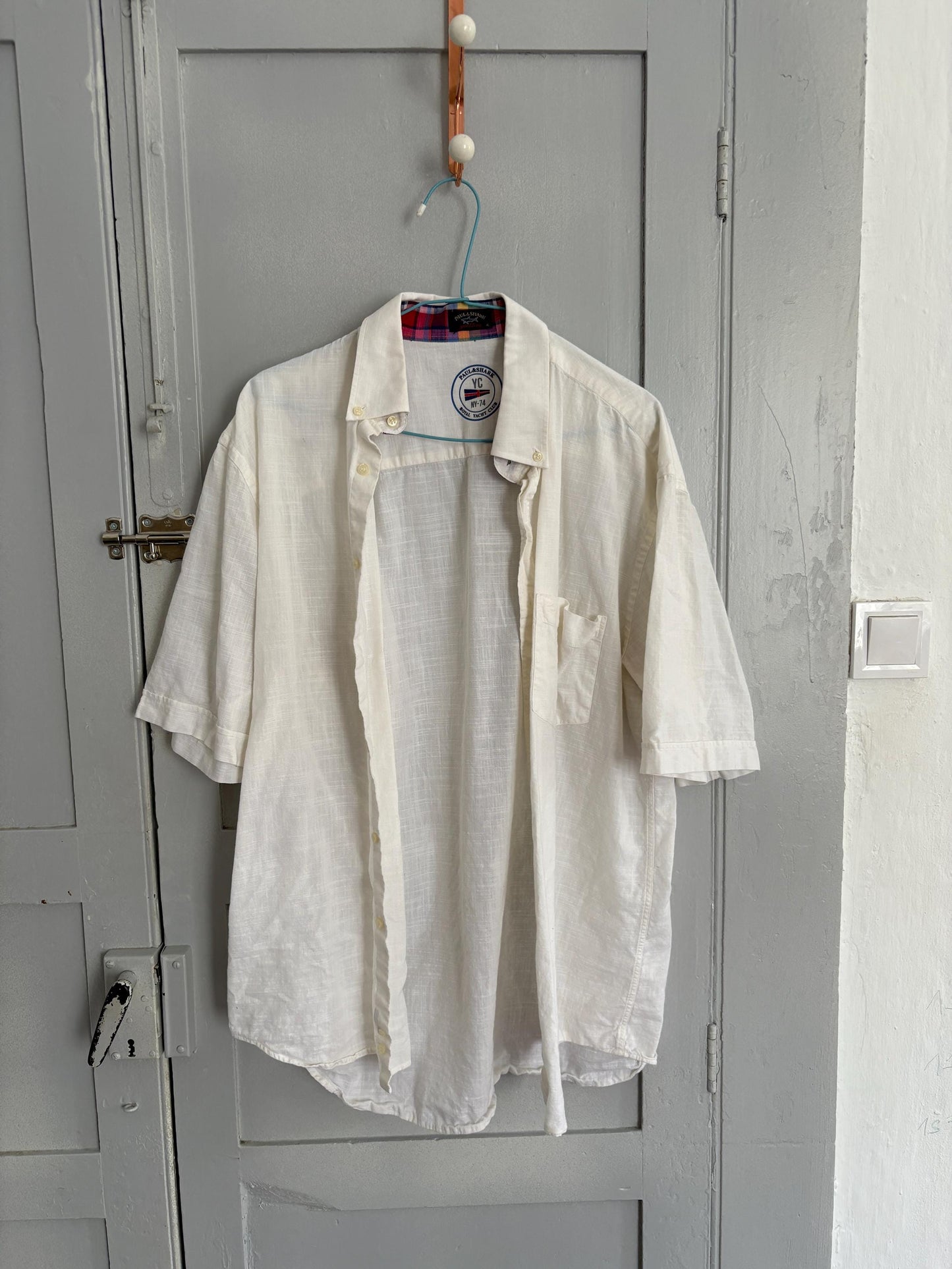 Vintage white blouse Paul & Shark Royal Yacht Club, Mens button down luxury linen maritime summer shirt, Size XL