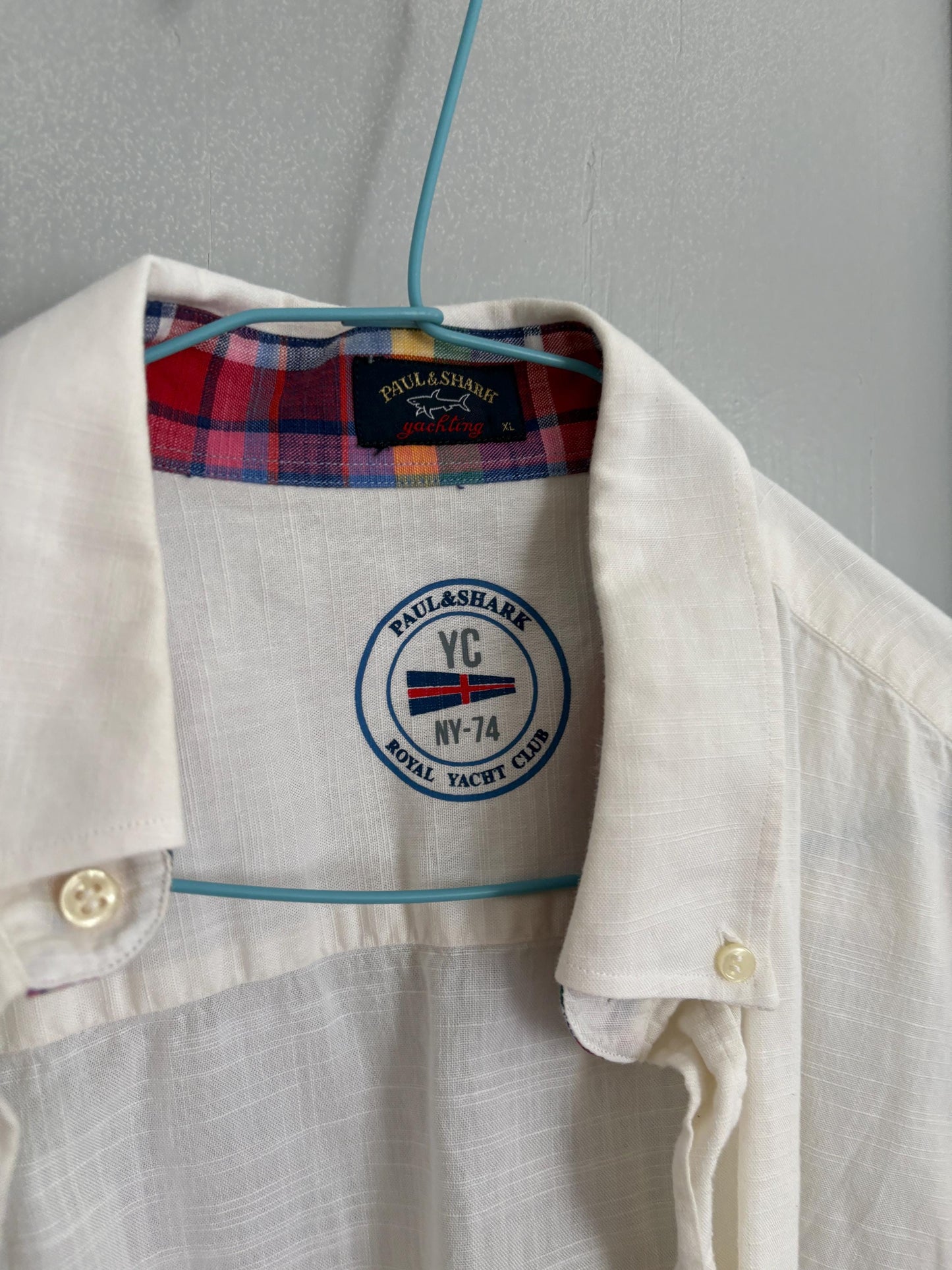 Vintage white blouse Paul & Shark Royal Yacht Club, Mens button down luxury linen maritime summer shirt, Size XL
