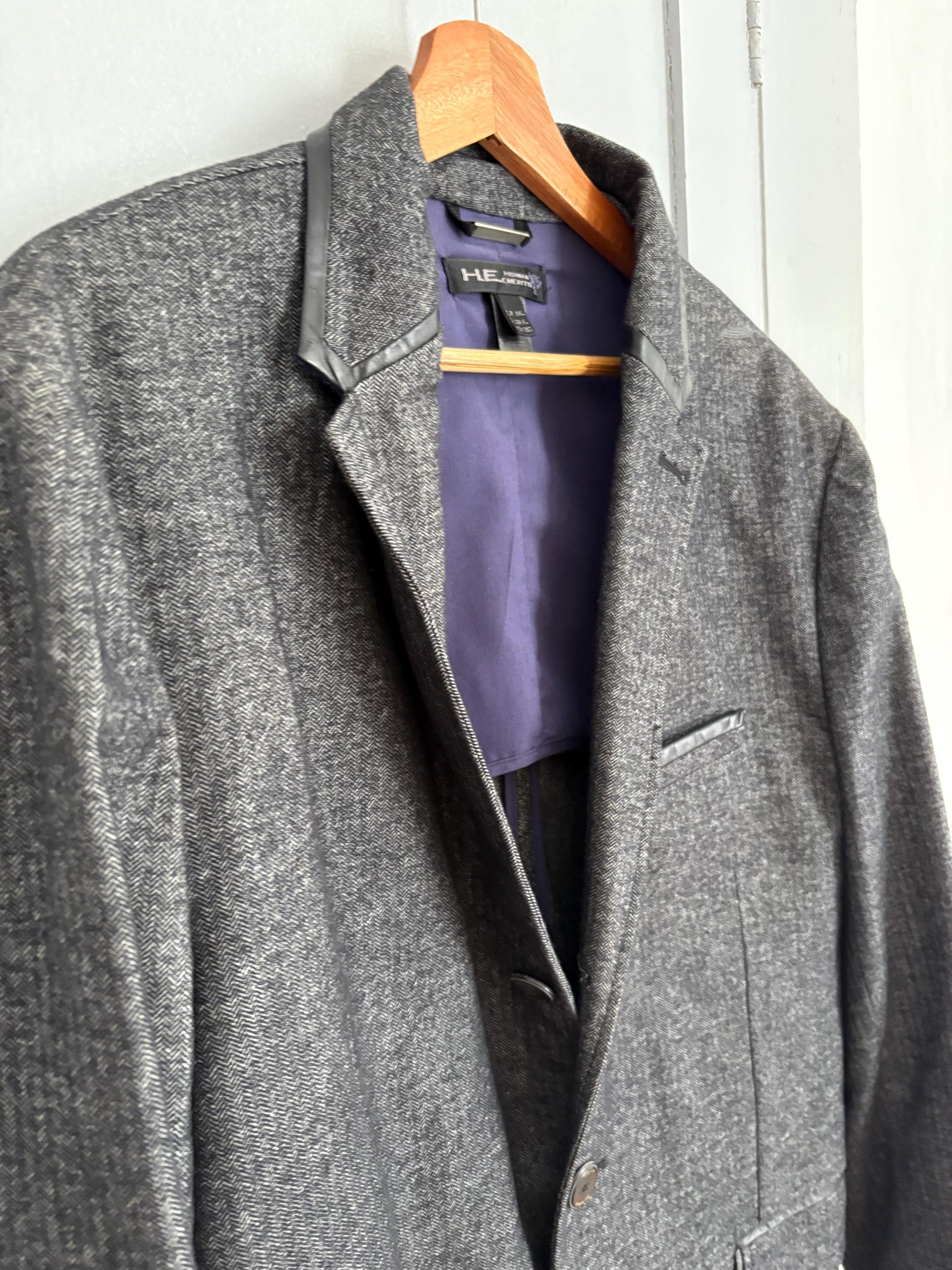 Vintage Homini Emerito Men’s Blazer 100% Cotton – Classic Grey Herringbone Blazer Unisex Styling – Oversized Vintage Men Jacket