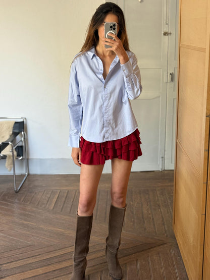 Vintage Soft Blue Button-Down Shirt — fabric close-up