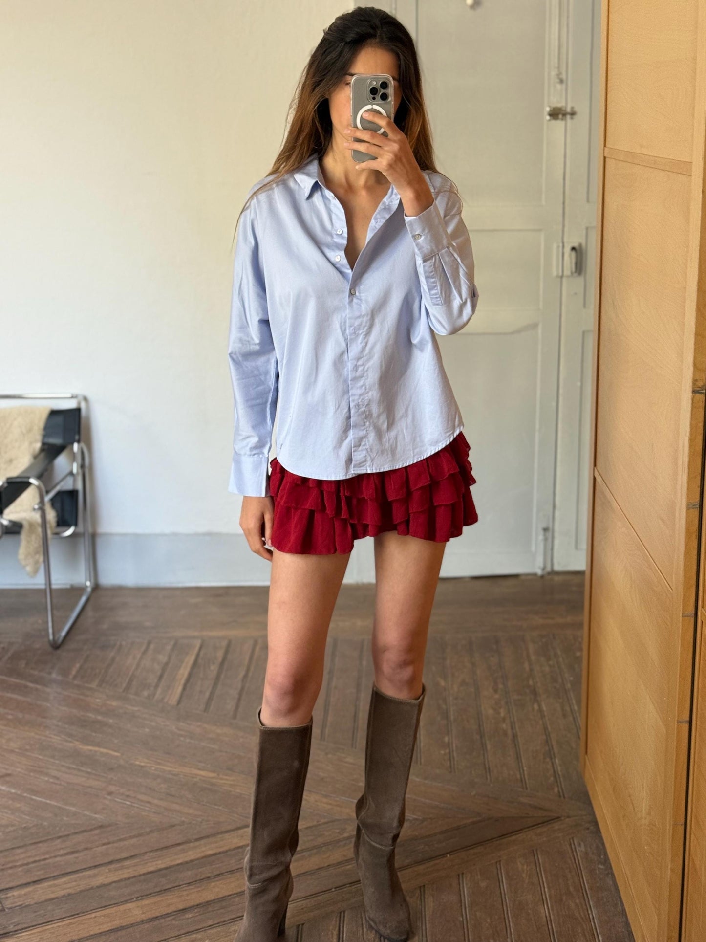 Vintage Pedro del Hierro soft blue button down shirt, Size S UK 8 US 4, chic elegant classic aesthetic blouse