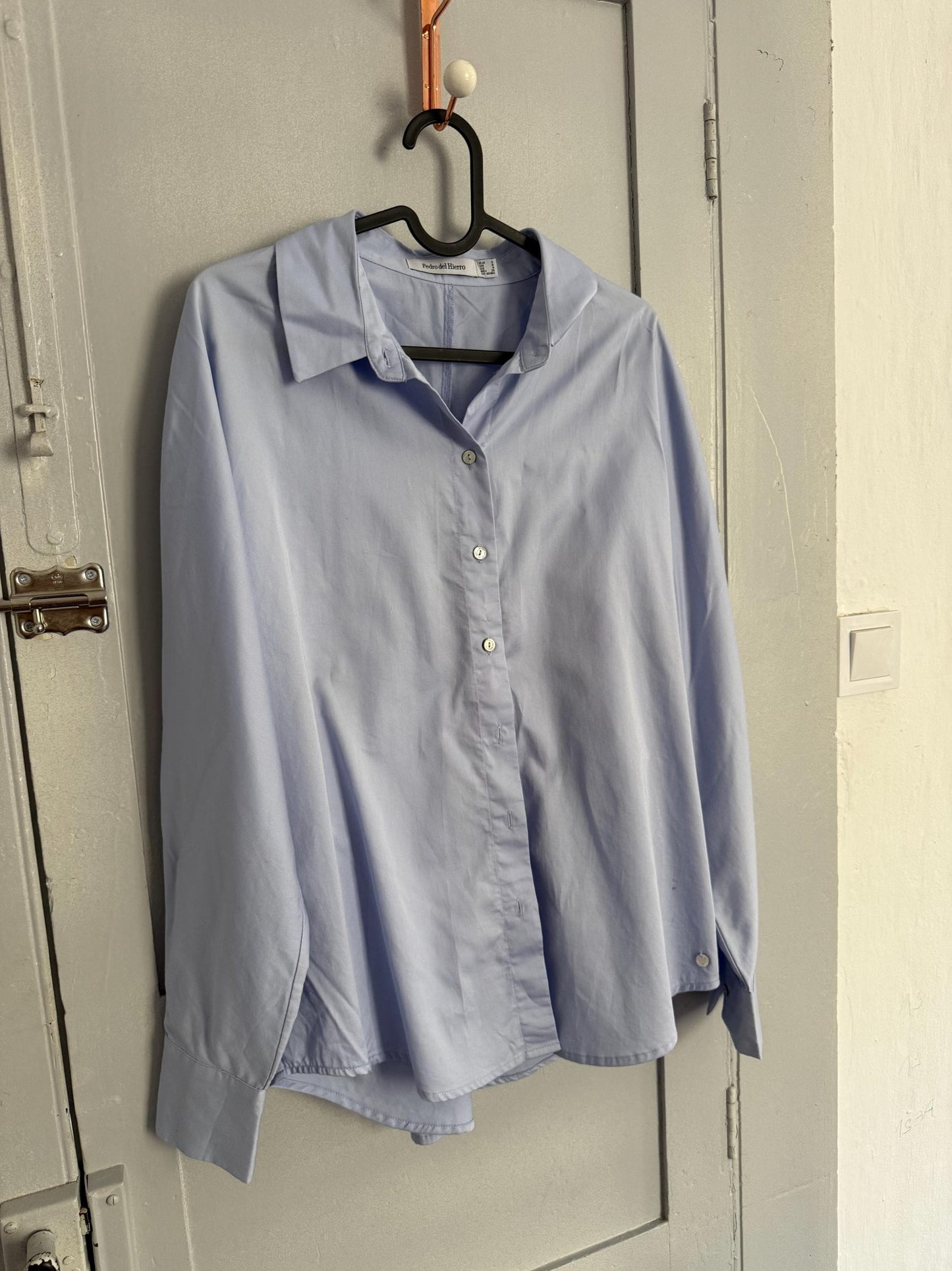 Vintage Pedro del Hierro soft blue button down shirt, Size S UK 8 US 4, chic elegant classic aesthetic blouse