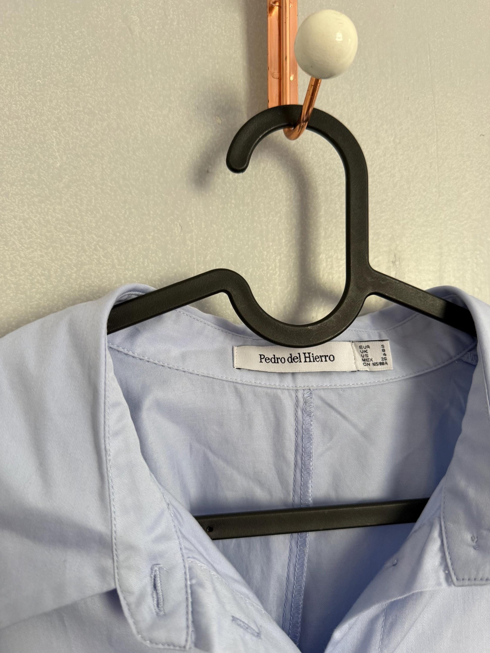 Vintage Pedro del Hierro soft blue button down shirt, Size S UK 8 US 4, chic elegant classic aesthetic blouse