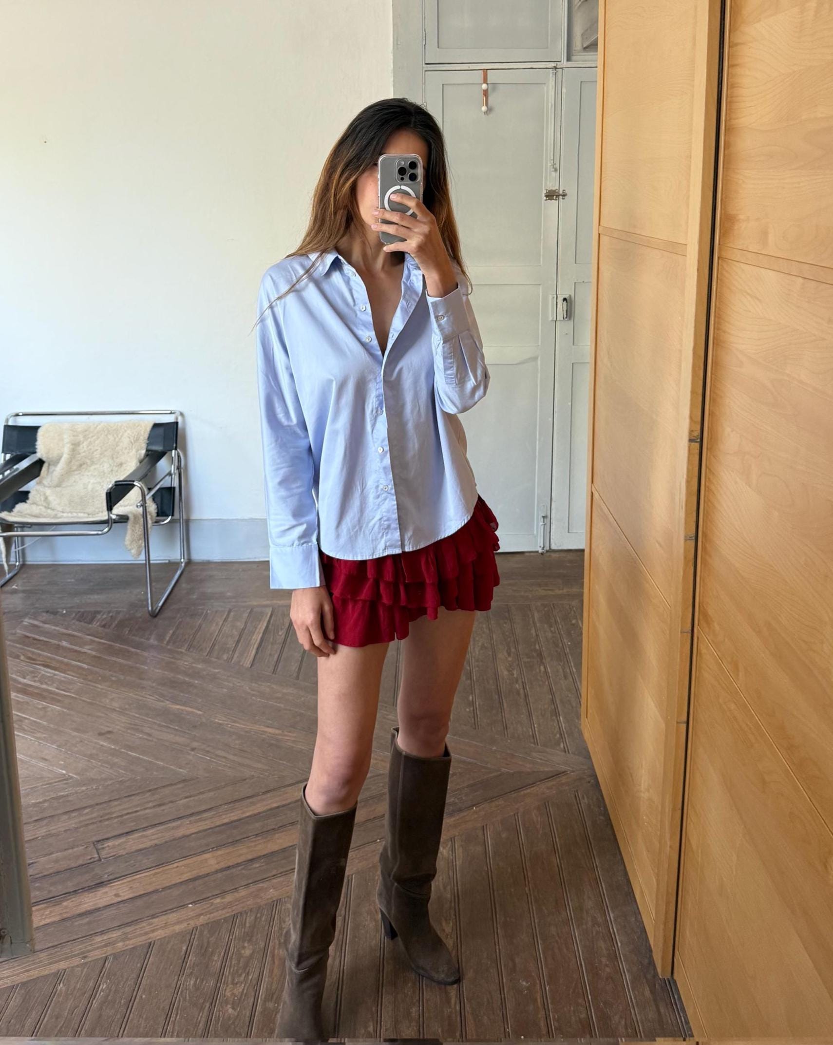 Vintage Pedro del Hierro soft blue button down shirt, Size S UK 8 US 4, chic elegant classic aesthetic blouse