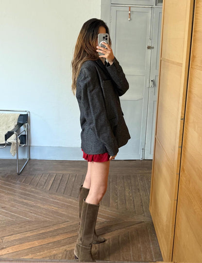 Classic Grey Herringbone Oversized Blazer — back view