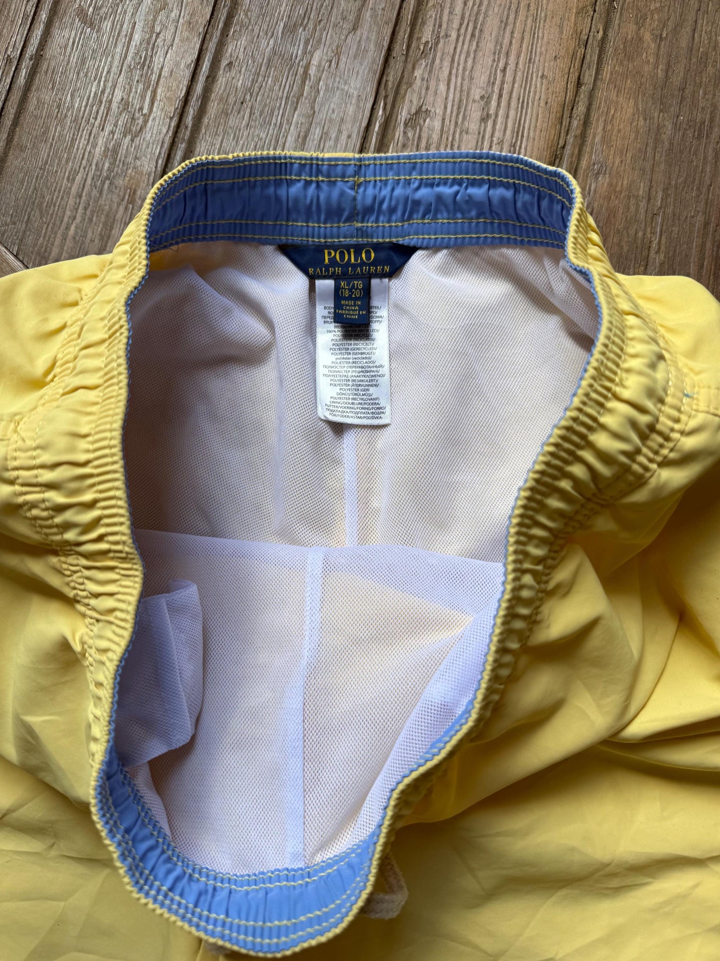 Vintage Ralph Lauren yellow swim shorts men’s XL swimwear retro beach trunks elastic waist