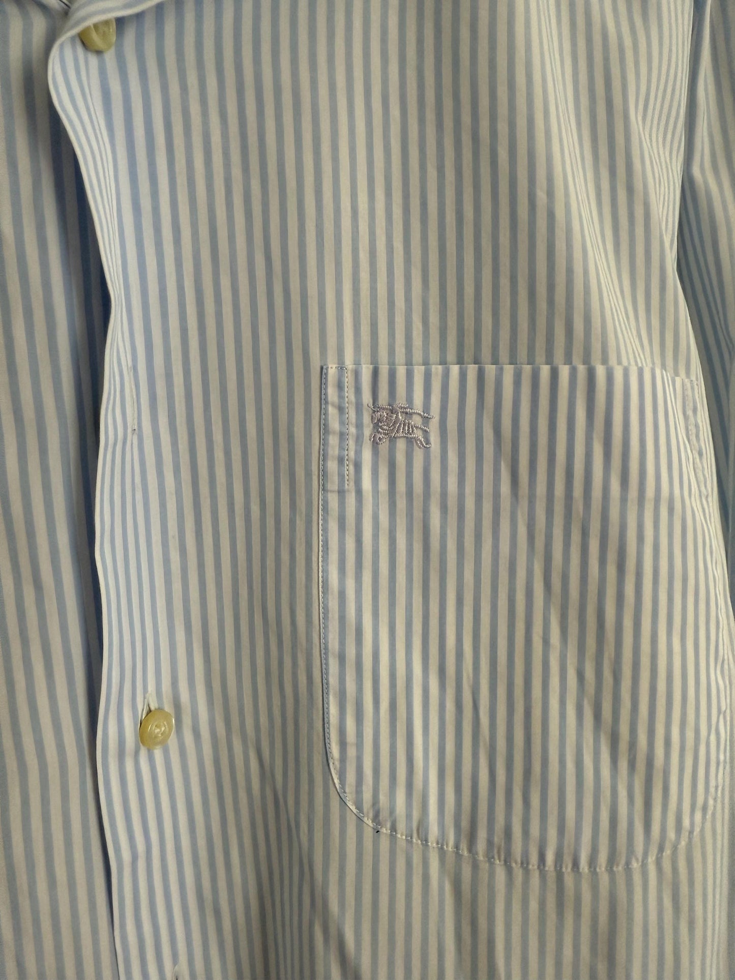Vintage Burberry London Striped Shirt | Light Blue & White Button-Up | Oversized Fit Cotton Blouse | Classic Unisex Style