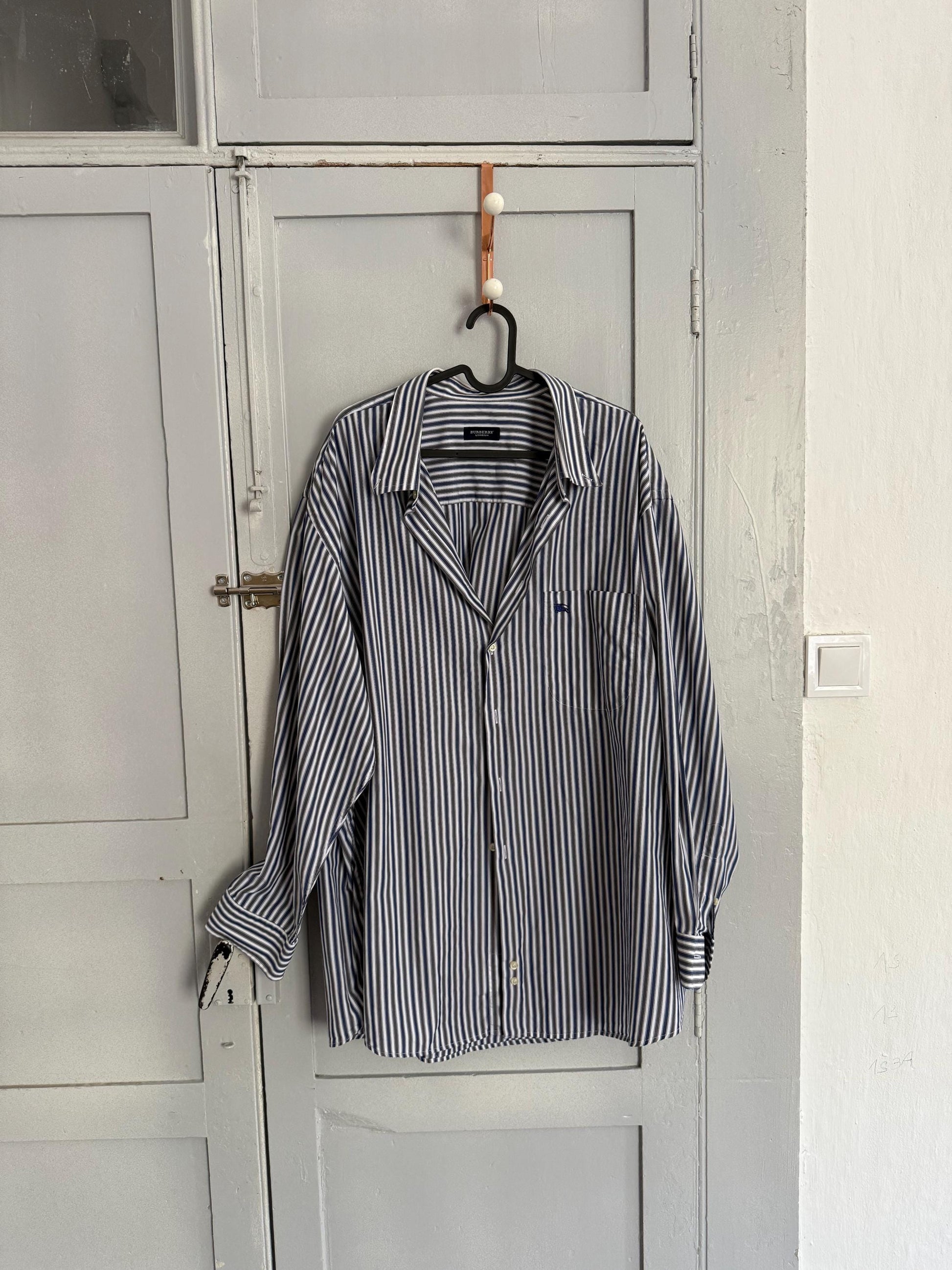 Vintage Burberry London Striped Shirt | 100% Cotton Button Down | Oversized Fit Boyfriend Shirt | Scandinavian Style | Size L - XL