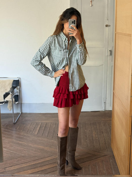 Vintage Thomas Burberry Check Shirt | Green & White 100% Cotton Button-Up | Size L - 44 |