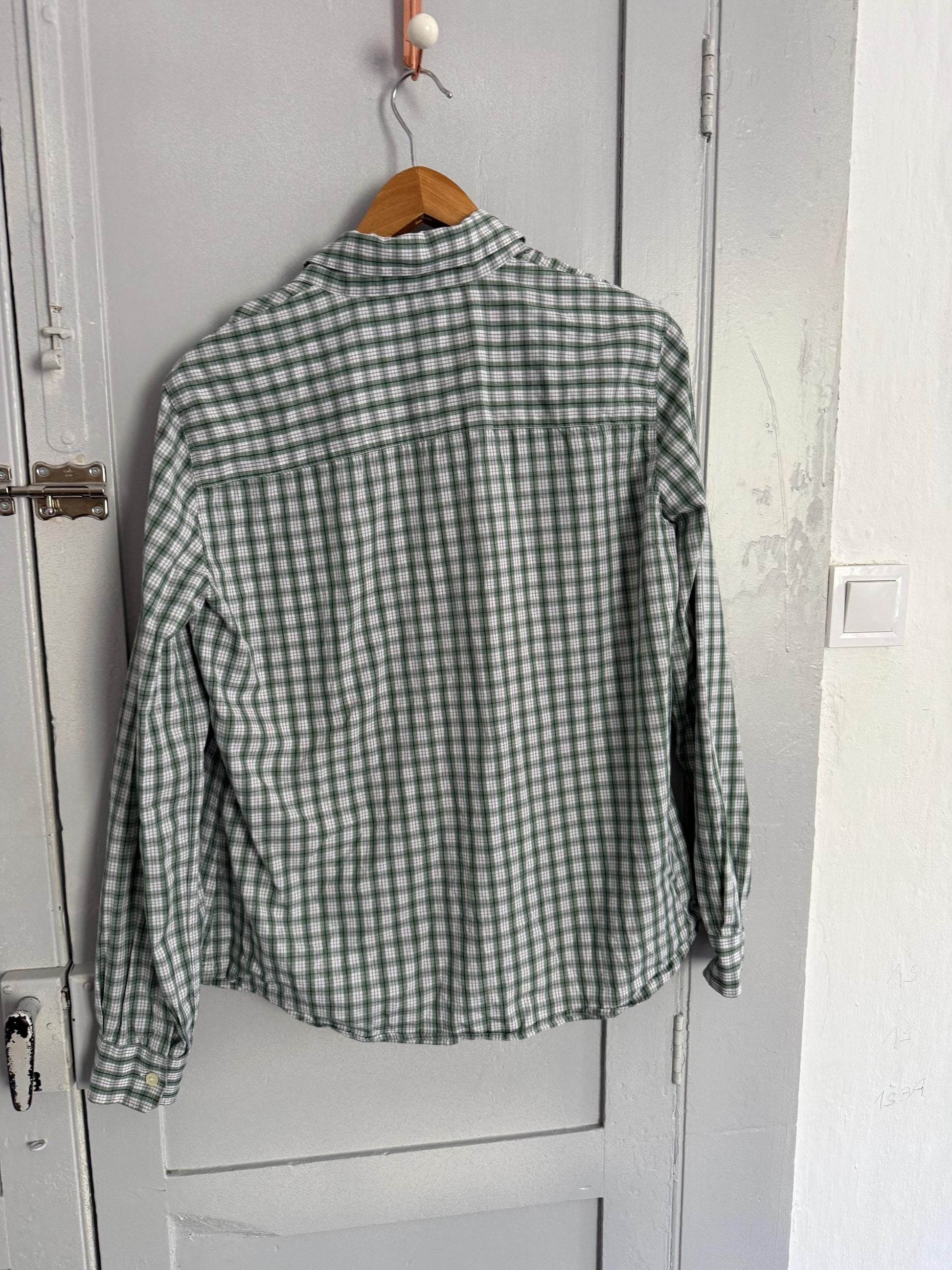 Vintage Thomas Burberry Check Shirt | Green & White 100% Cotton Button-Up | Size L - 44 |