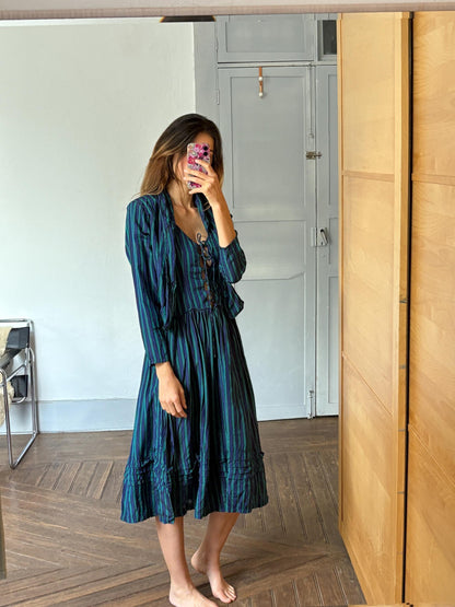 Striped Cottagecore Vintage Dress and Jacket Set — back view
