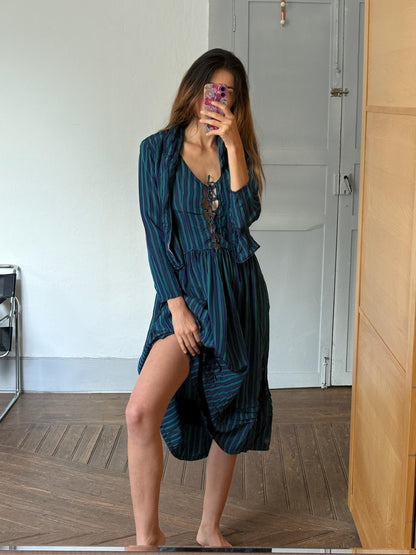 Striped Cottagecore Vintage Dress and Jacket Set — detail