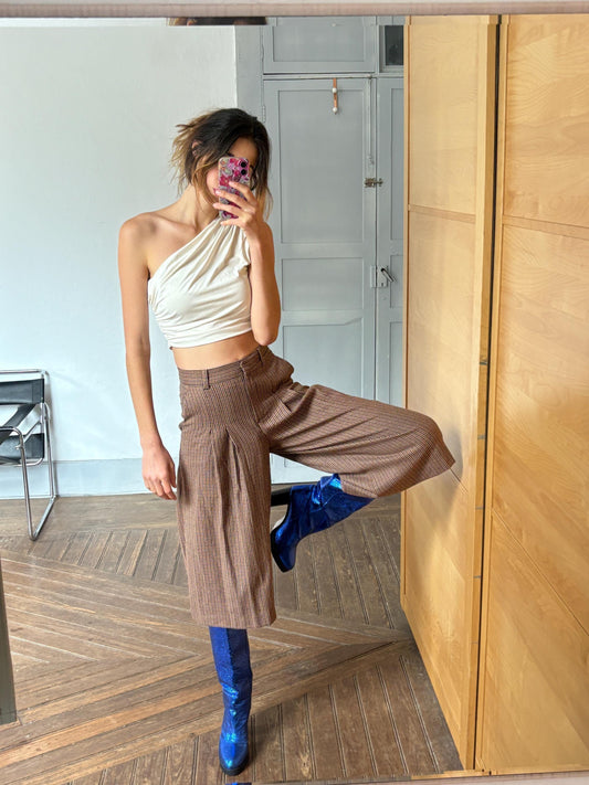 Vintage plaid Massimo Dutti pants houndstooth pattern wool blend cropped trousers EU 34 USA 2