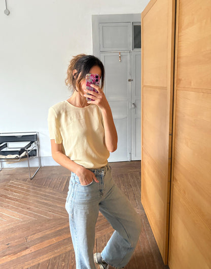 Vintage Pastel Yellow Burberrys Blouse — back view