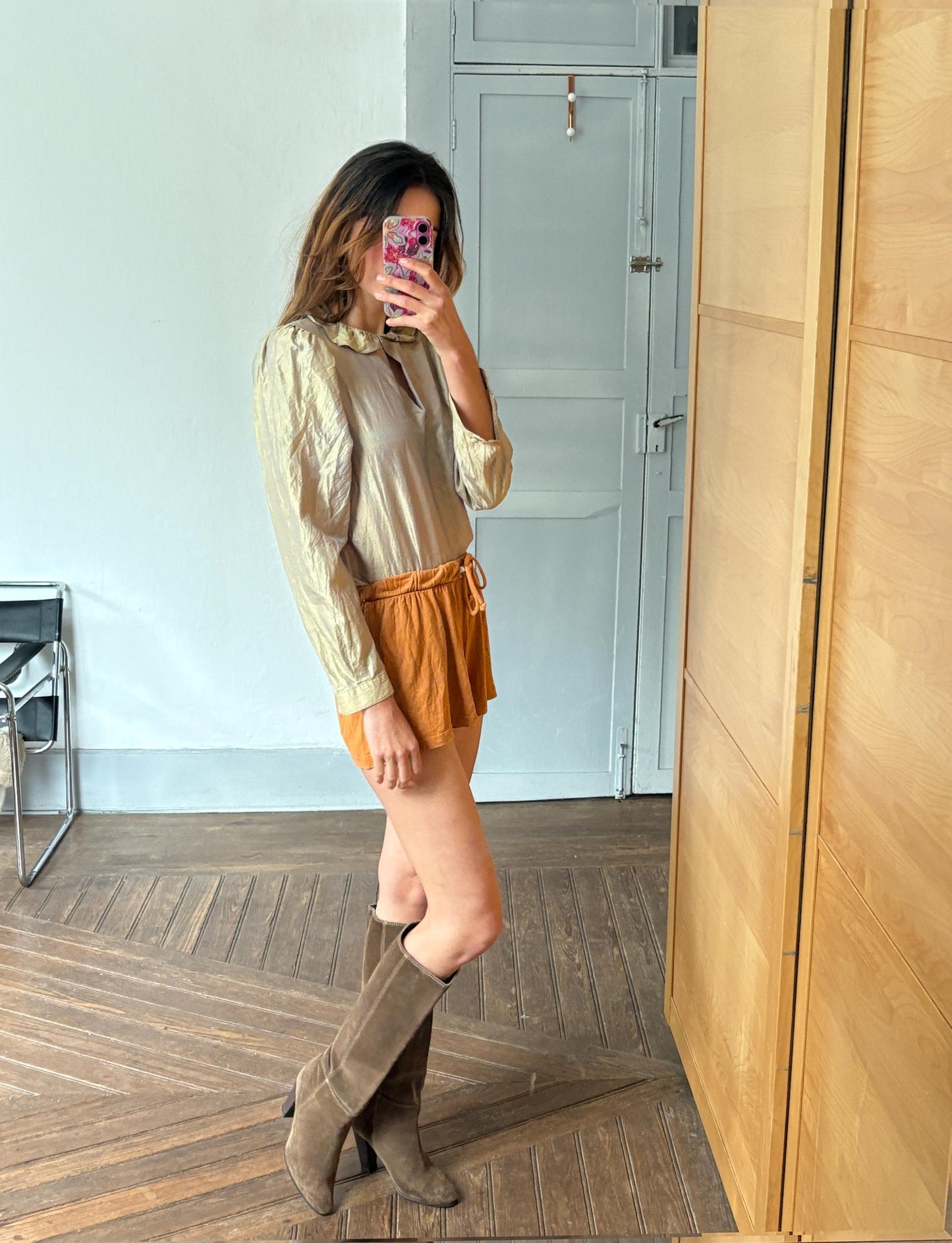 Vintage secondhand mini shorts rust orange cotton drawstring waist great for summer lightweight breathable, Size XS - S