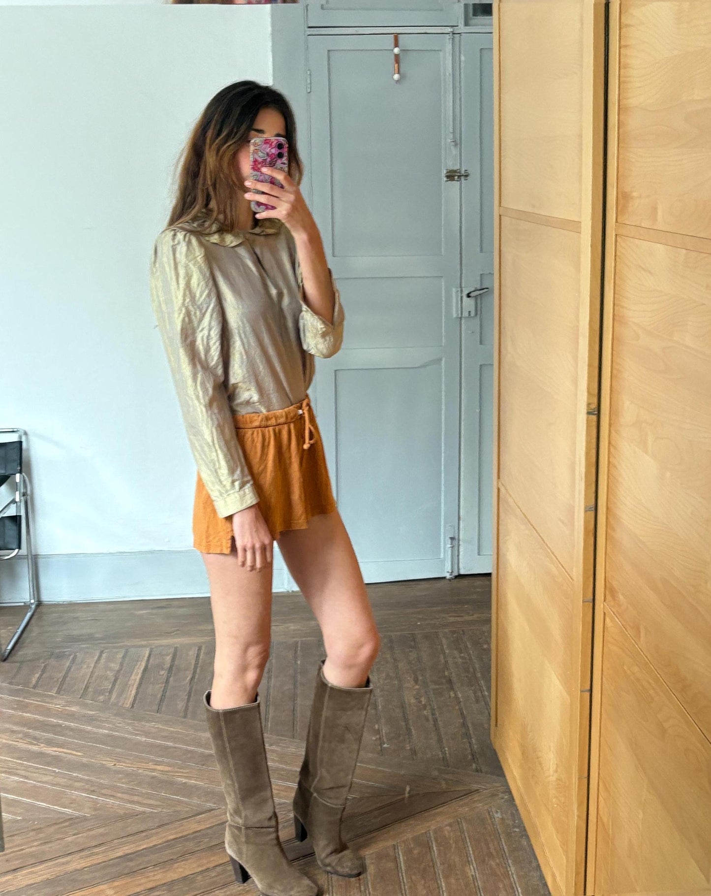 Cute mini shorts rust orange cotton drawstring waist great for summer lightweight breathable, Size XS - S