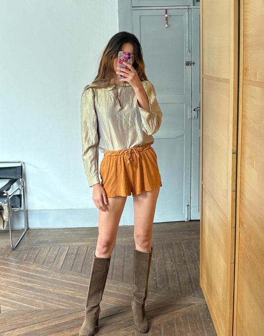 Vintage secondhand mini shorts rust orange cotton drawstring waist great for summer lightweight breathable, Size XS - S