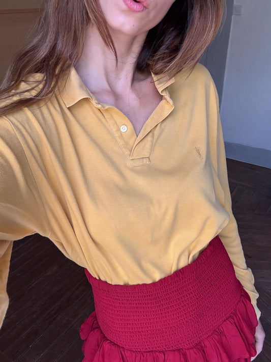 vintage Yves Saint Laurent long sleeve polo shirt, Diffusion Hommes 100% cotton YSL top, mustard yellow size L