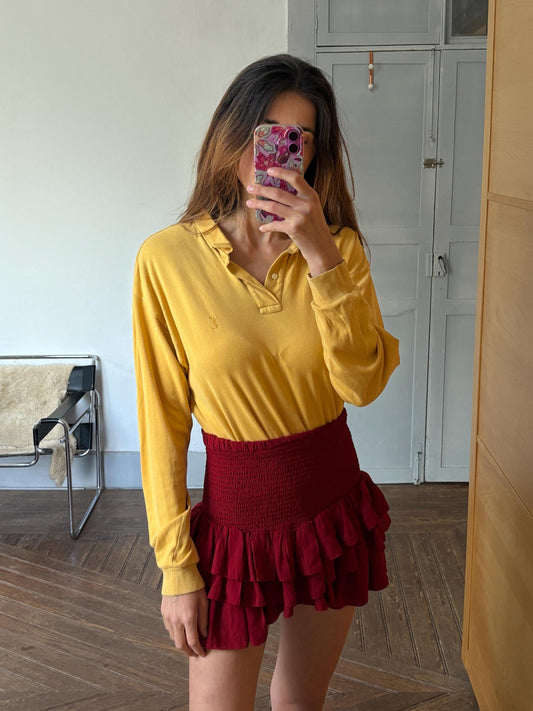 vintage Yves Saint Laurent long sleeve polo shirt, Diffusion Hommes 100% cotton YSL top, mustard yellow size L