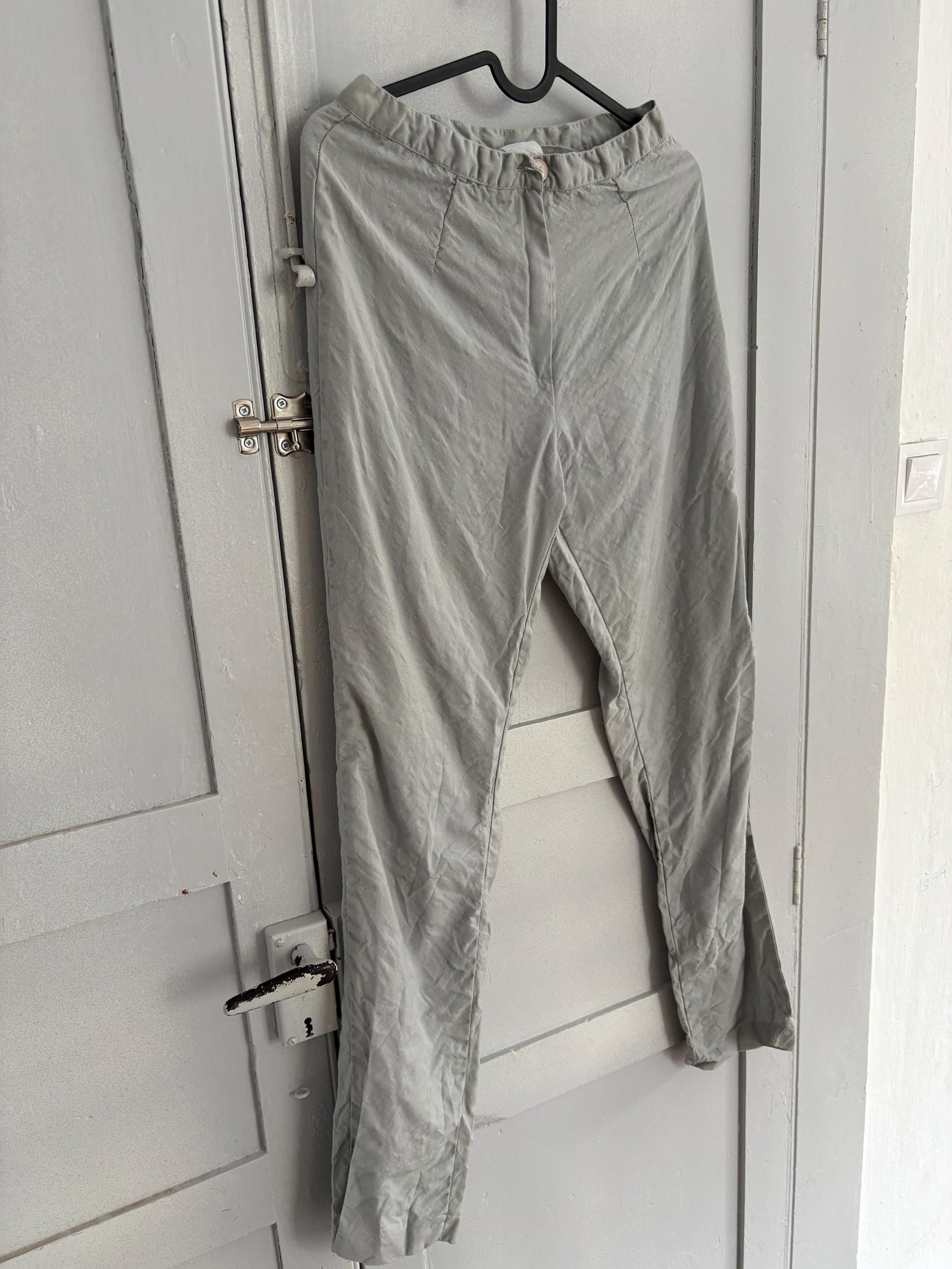 Vintage light blue wool blend look trousers minimal scandi style soft tailored aesthetic slim fit pants