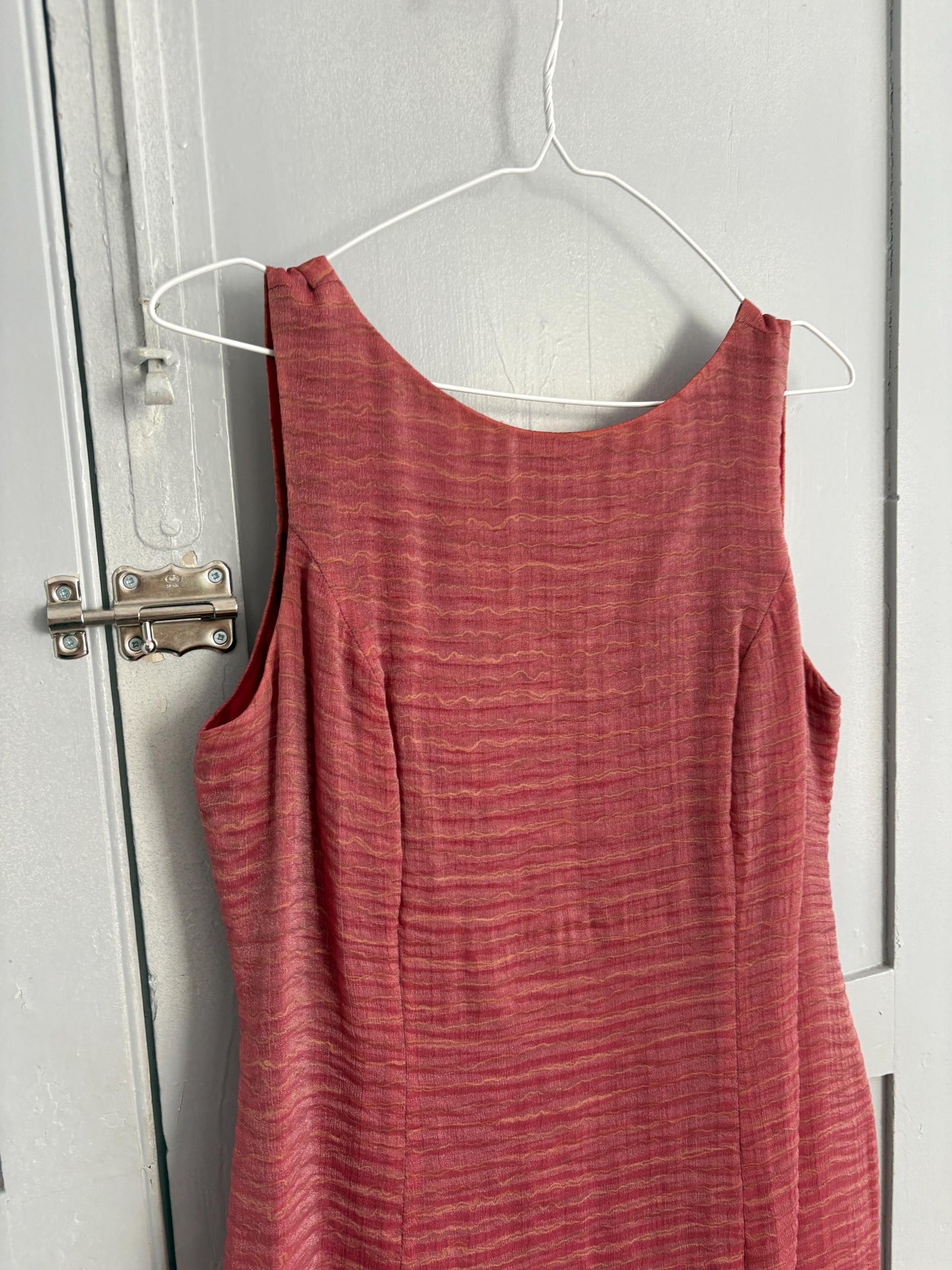 Vintage pink red elegant formal dress, Minimalist modern fit outfit, Luxury Spanish design dress, Simple textured one of a kind woman dress